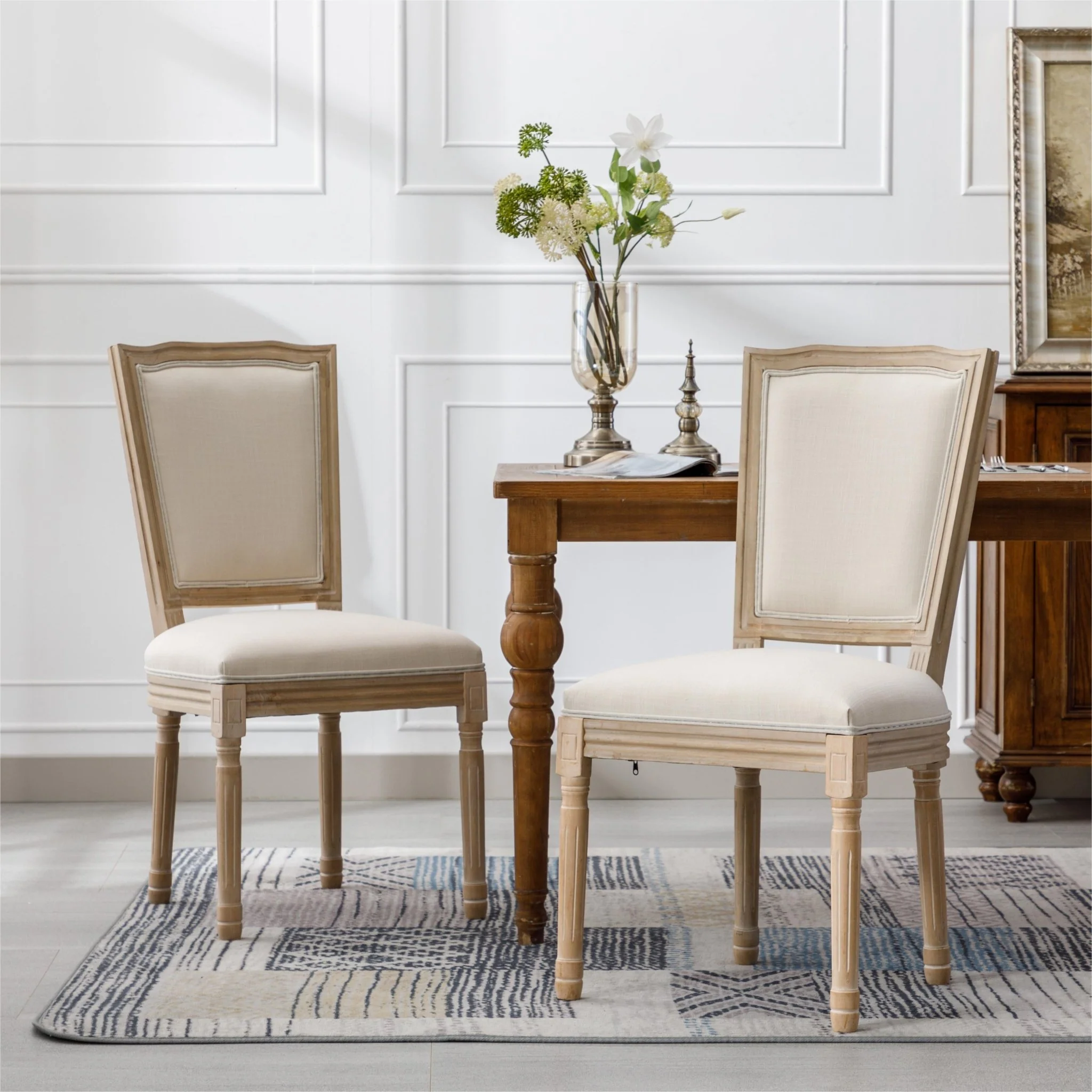 Upholstered Dining Chair with Square Back and Solid Wood Frame, Set of 2