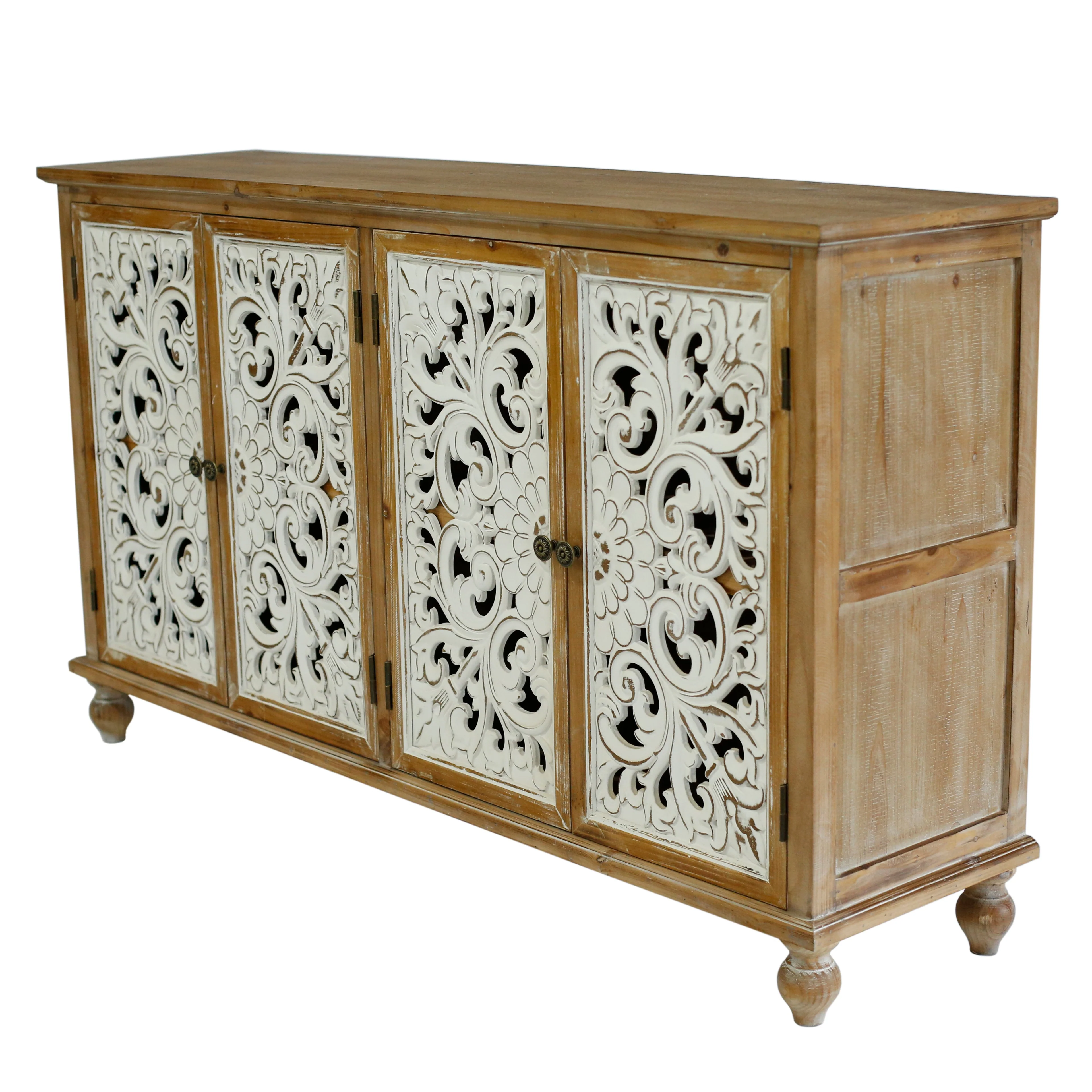 Accent Cabinet with 4 Carved Floral Doors