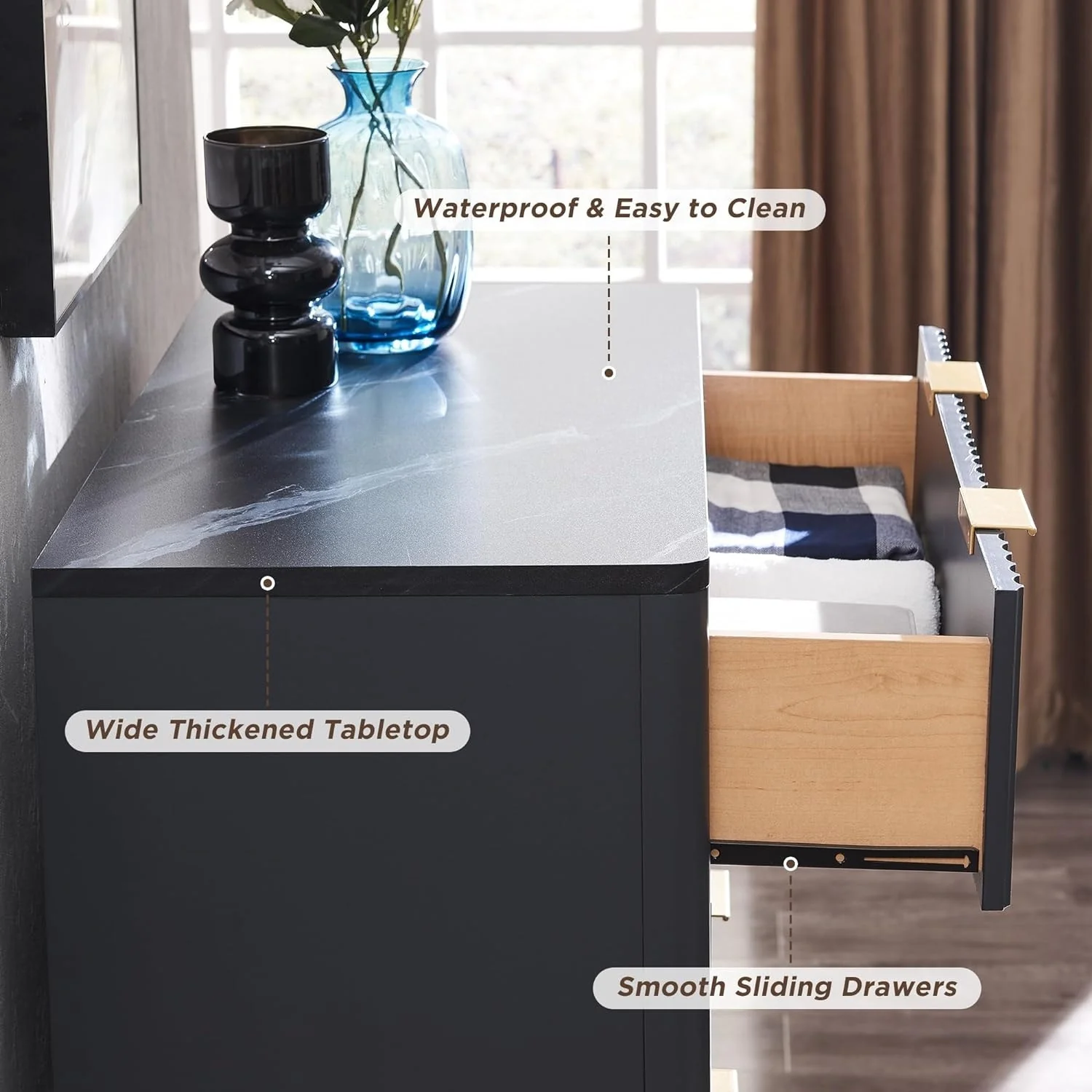 Modern Fluted 5 Drawers Dresser, Chest of Drawers, Dresser TV Stand