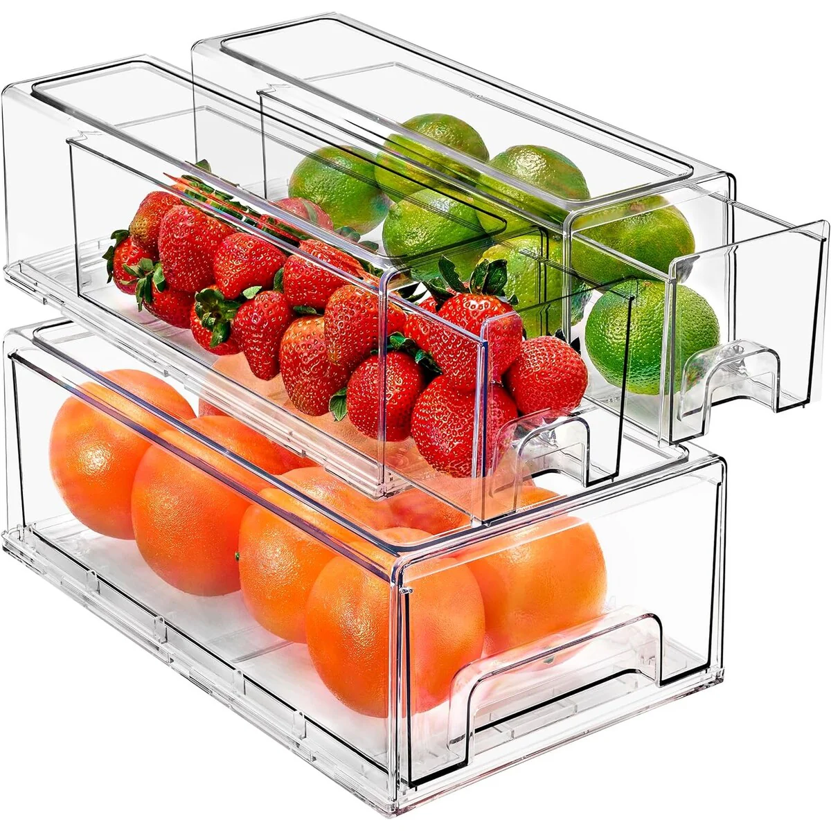 Sorbus Fridge Drawers Clear Stackable Pull-Out Refrigerator Food Kitchen Freezer Vanity - 1 Medium, 2 Small Bins (3 Pack)