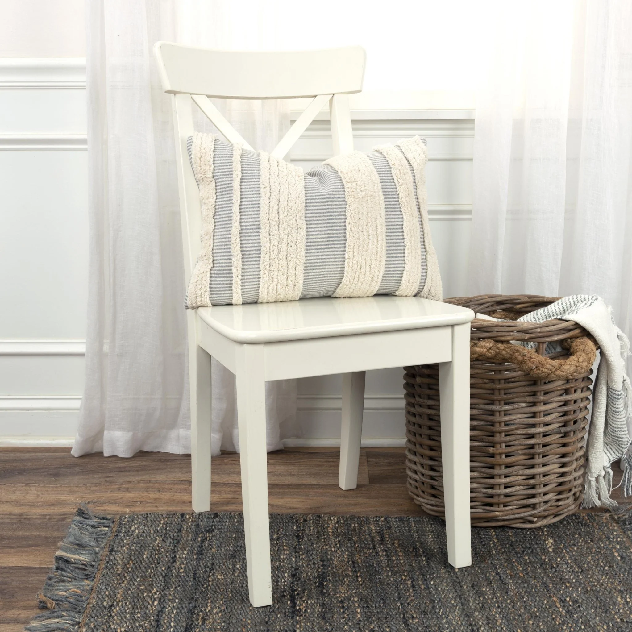 Knife Edged Cotton Stripe Decorative Throw Pillow