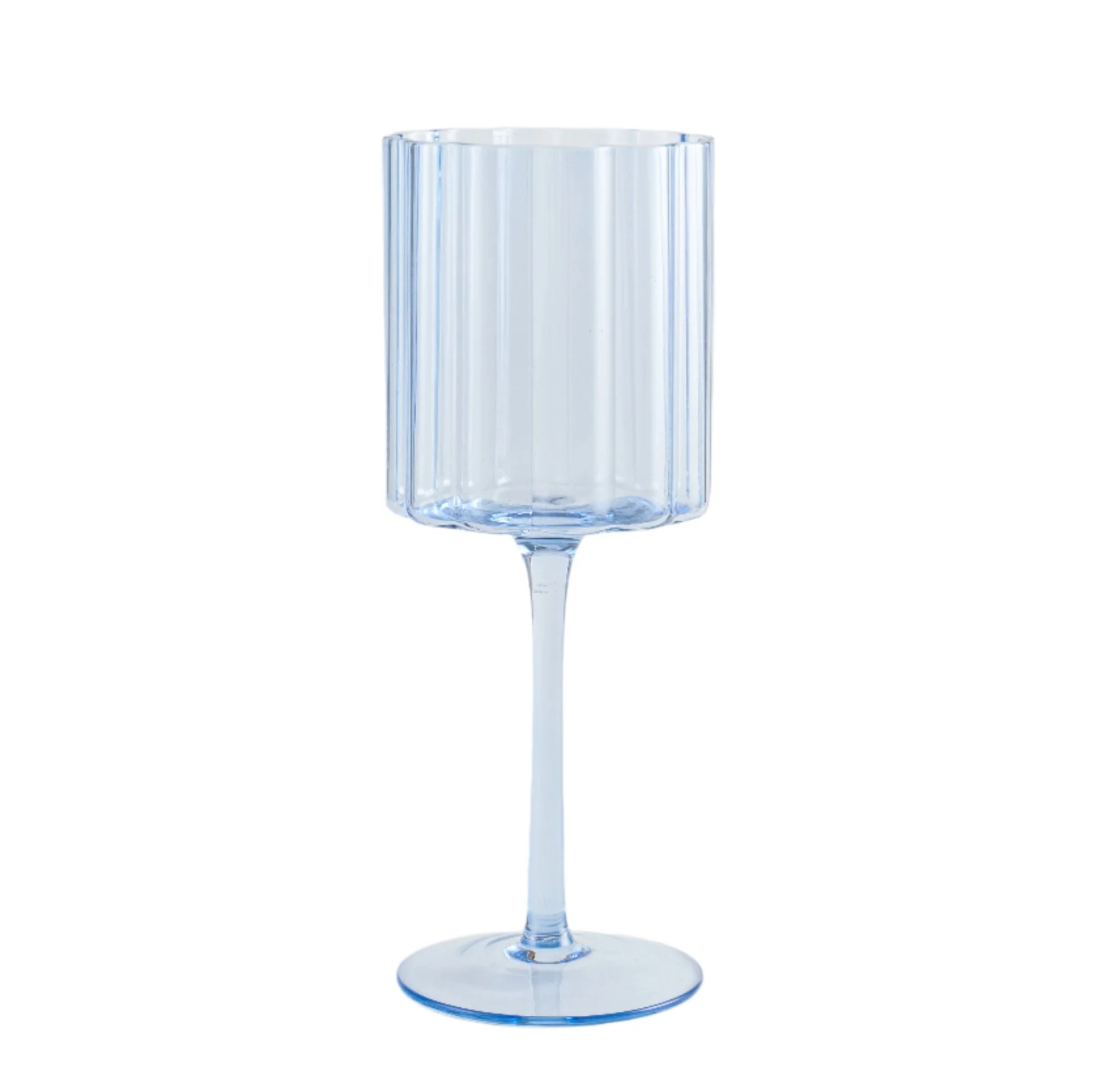 Jeanne Fitz Scalloped Rim Fluted Wine Glass, Set of 4, 12oz, Blue
