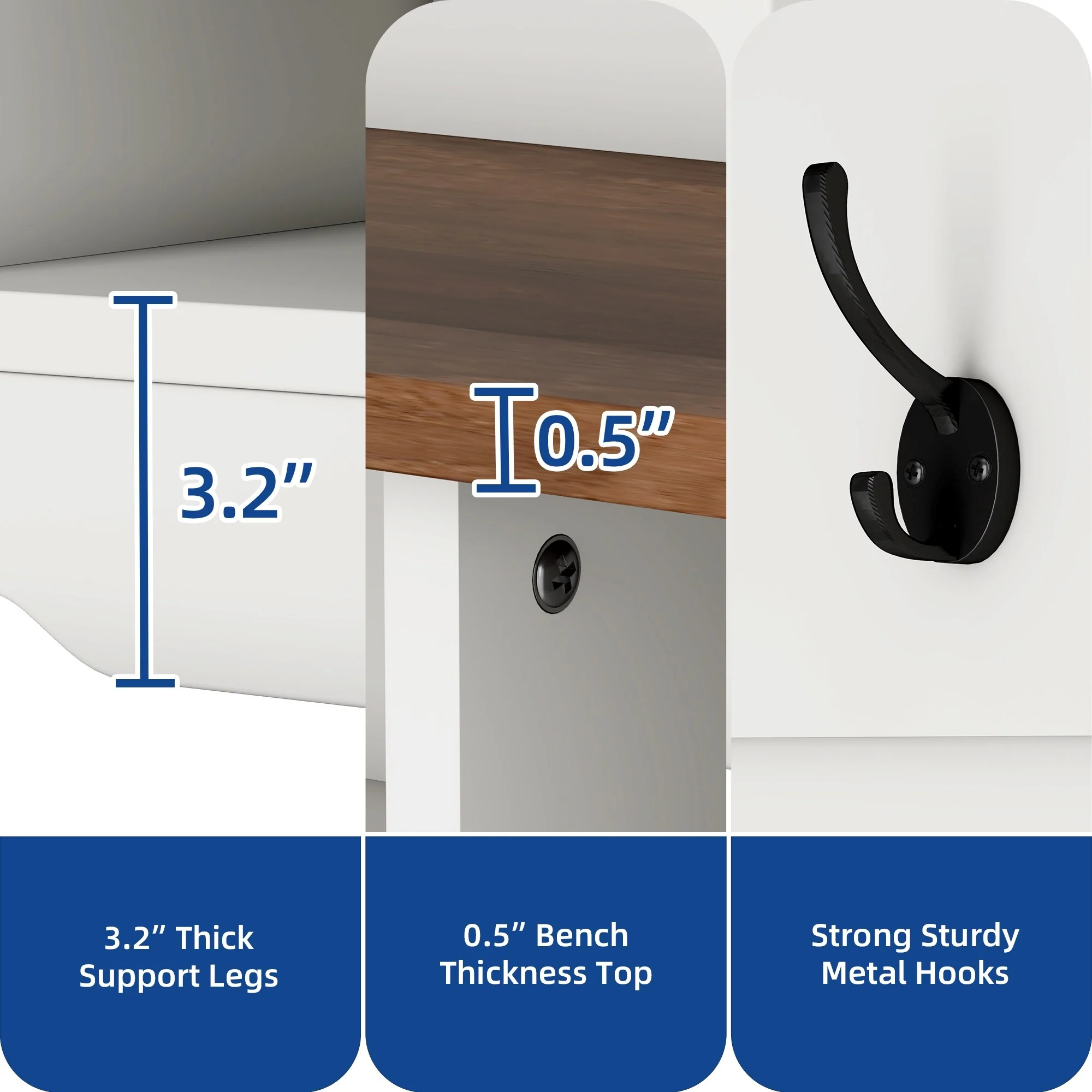 Moasis Farmhouse Hall Tree with Bench and Shoe Storage with 10 Hooks for Entryway