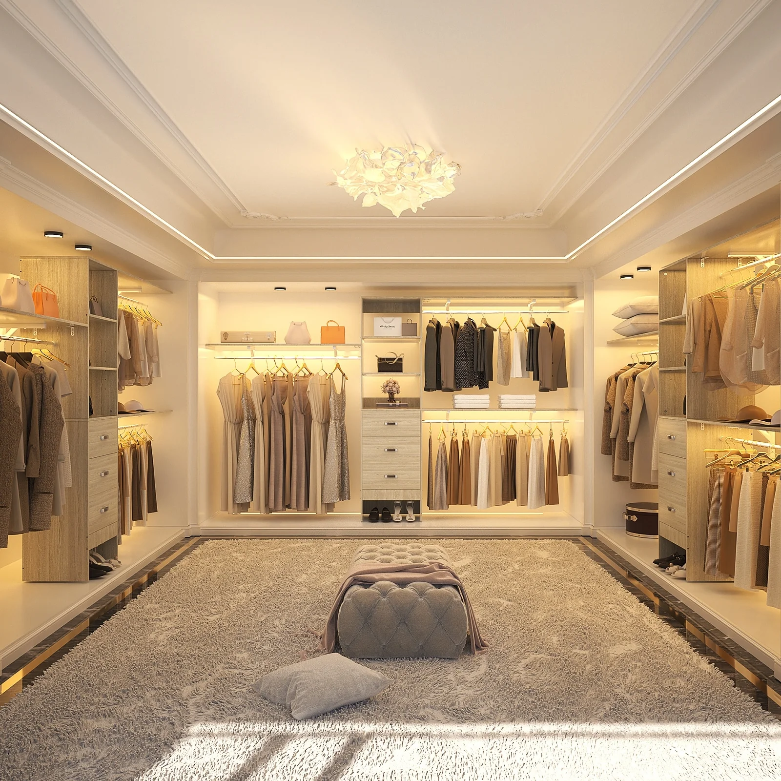 Rackcog 120'' Closet Organizer with Drawers, Closet System with DIY Shelves for Reach-in and Walk-in Closet