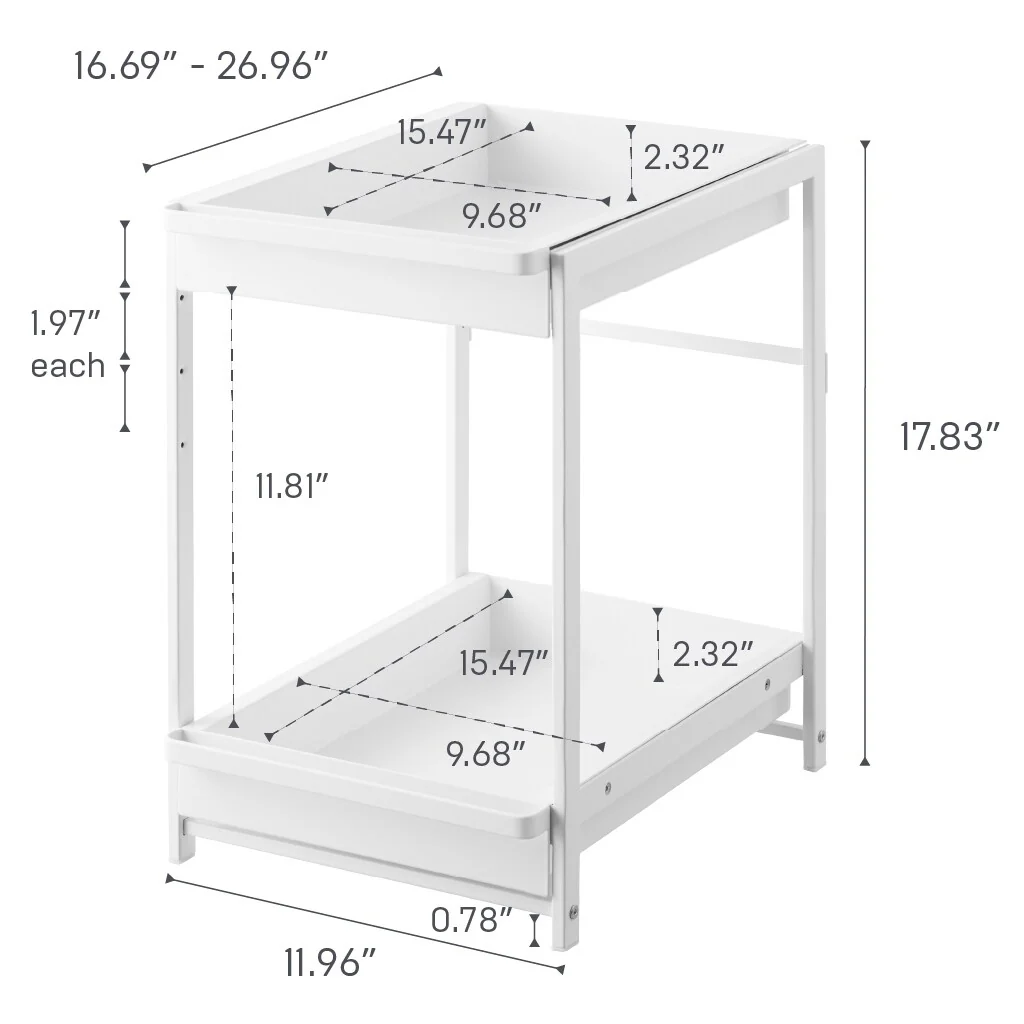 Yamazaki Home Under-Sink Rack with Pull-Out Shelf, Steel, Adjustable - L 26.97 x W 11.97 x H 17.83 inches