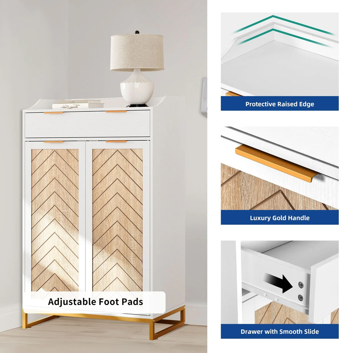 Moasis 5-Shelf Wooden Shoe Storage Cabinet wiith Drawer and Shelves for Entryway Living Room