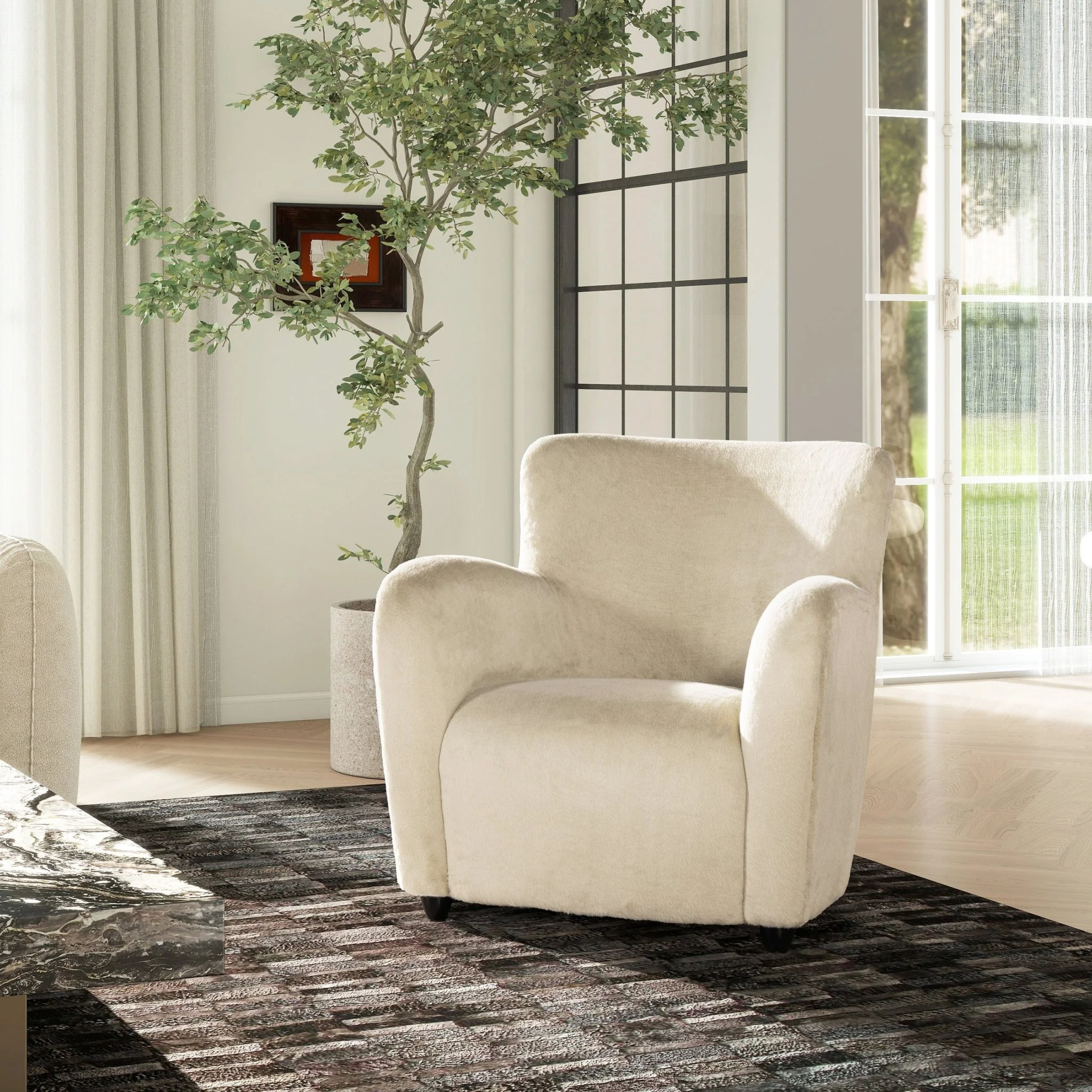 Upholstered Arm Chair with Curved Back