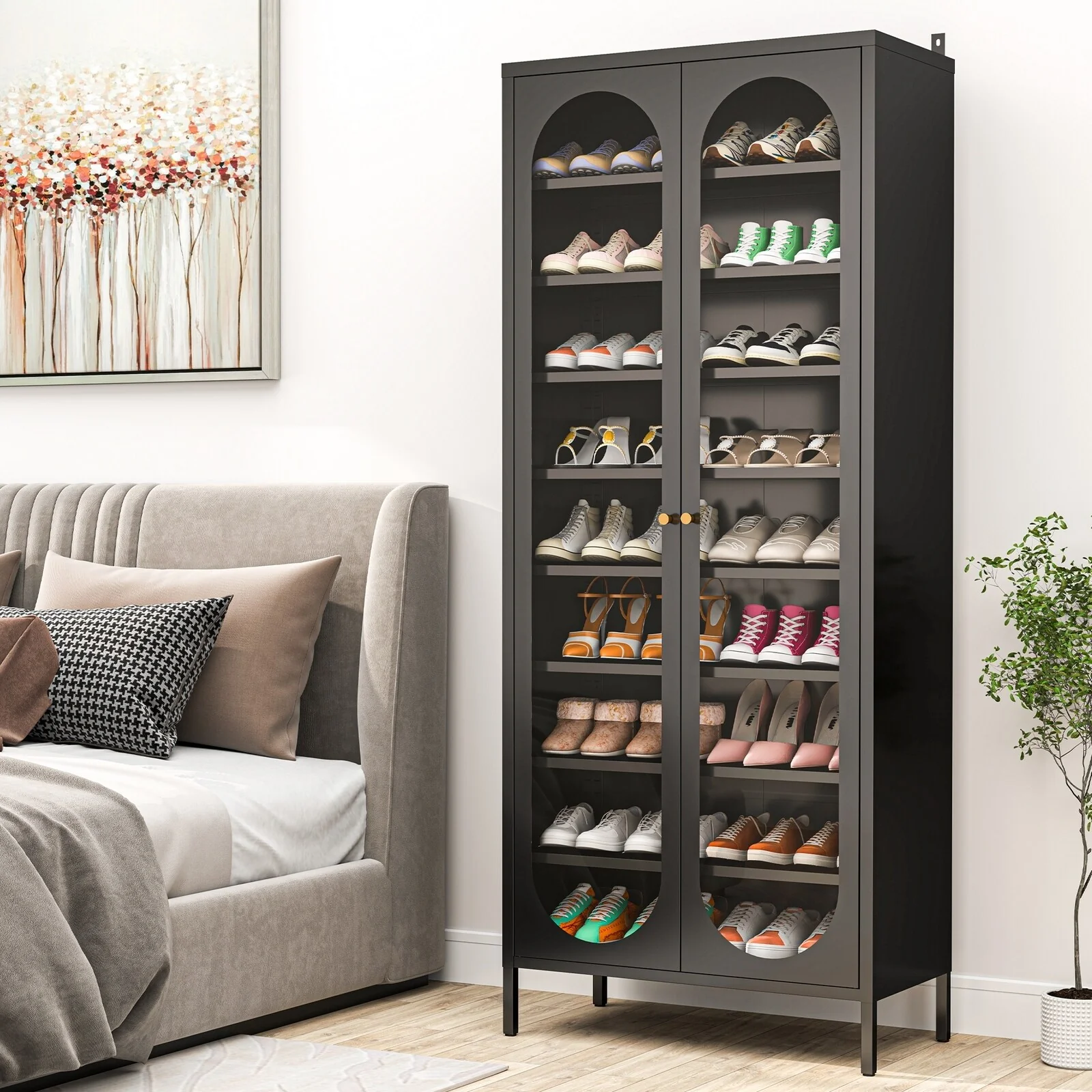 9-Tier Shoe Storage Cabinet with Glass Doors & Adjustable Shelves - 67