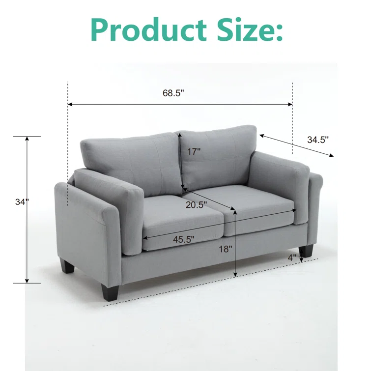 Modern Sofa Linen Upholstered Loveseat Sofa Comfortable Two Seat Couch For Living Room Or Office