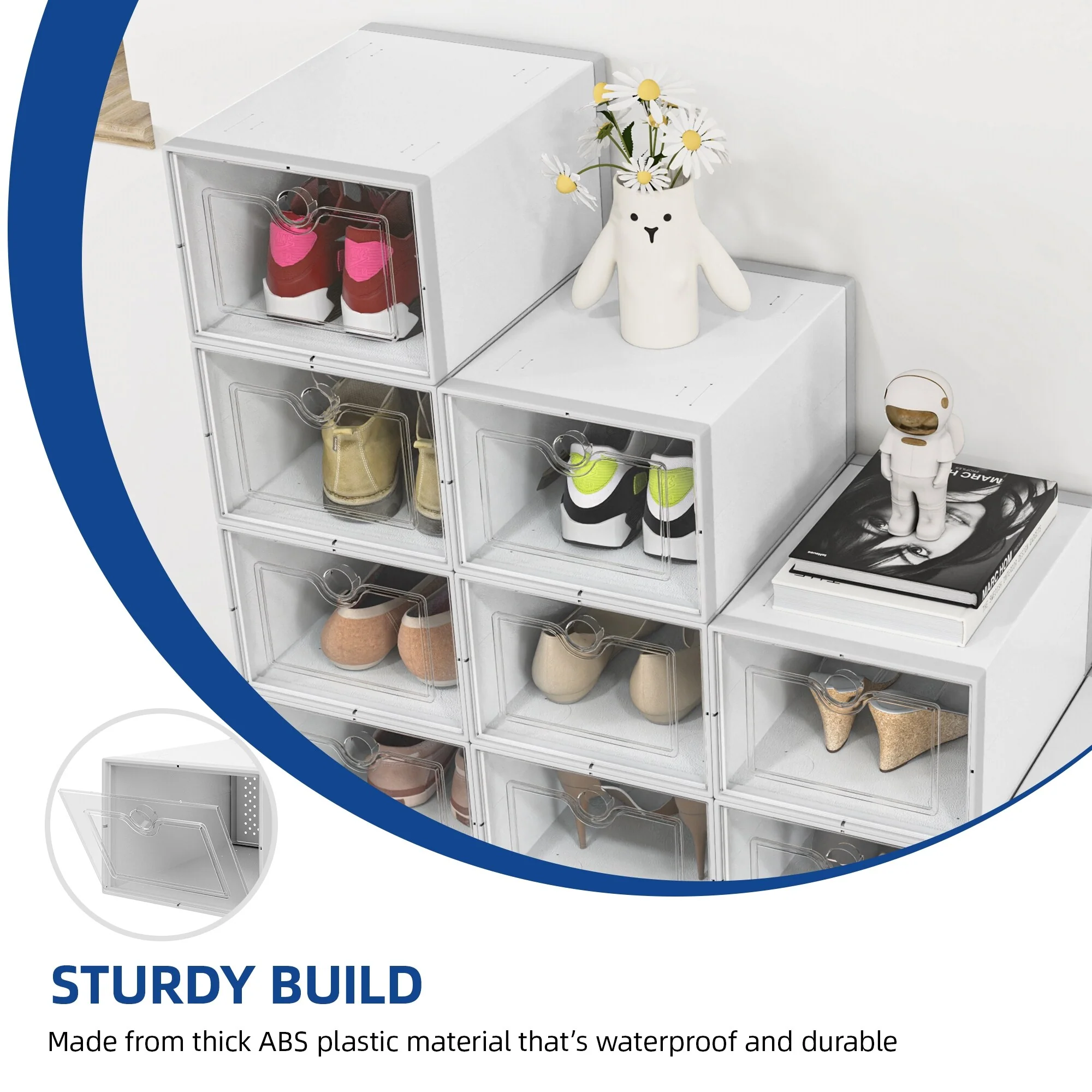 Moasis Shoe Organizer Box, 18 PCS Large Shoe Storage Stackable Shoe Box Rack Containers Drawers - 18PCS