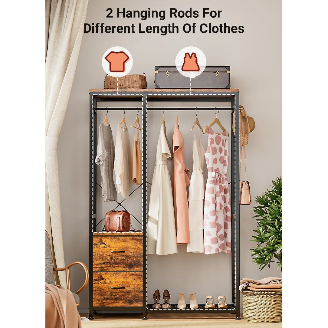 Clothes Rack, Closet Organizer with Storage Shelves, Hanging Bar, Drawers - 47.24