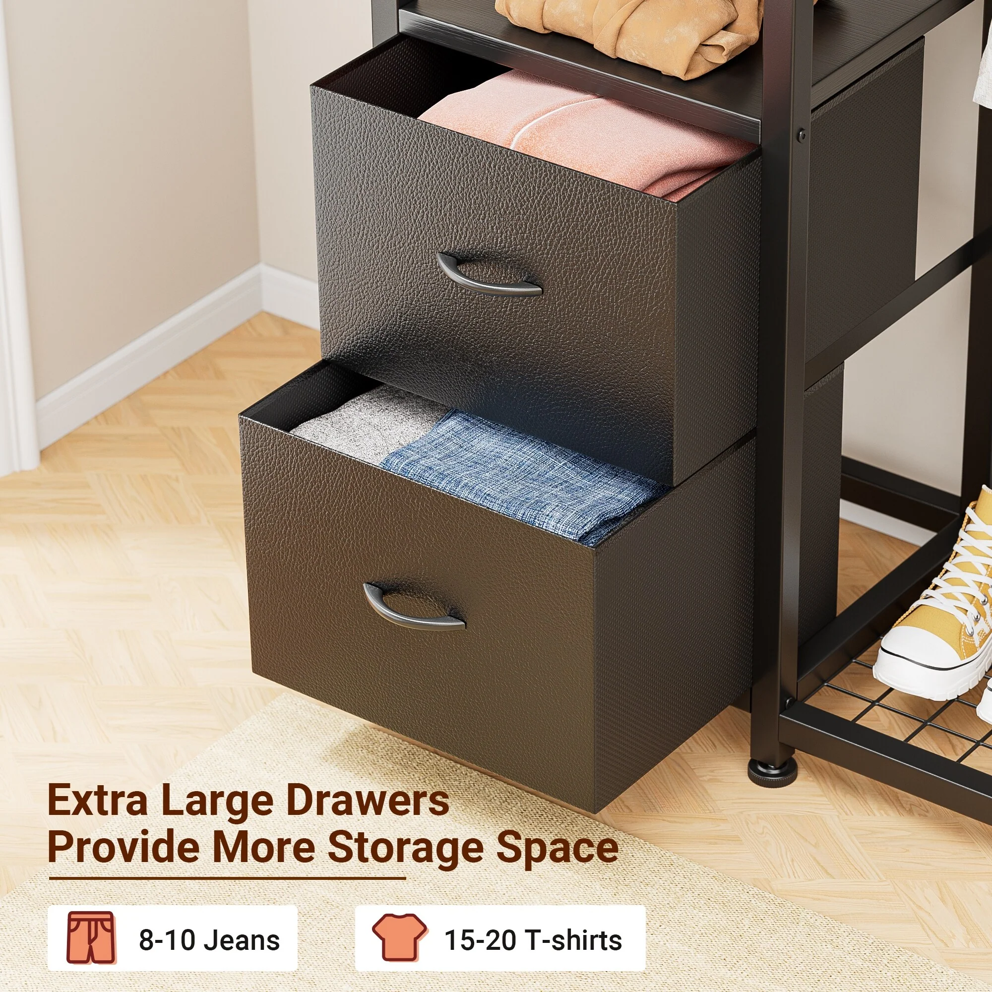 Clothes Rack, Closet Organizer with Storage Shelves, Hanging Bar, Drawers - 47.24