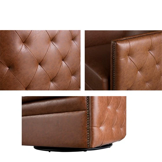 Barrel Swivel Chair with Button Tufting and Nailhead Trim