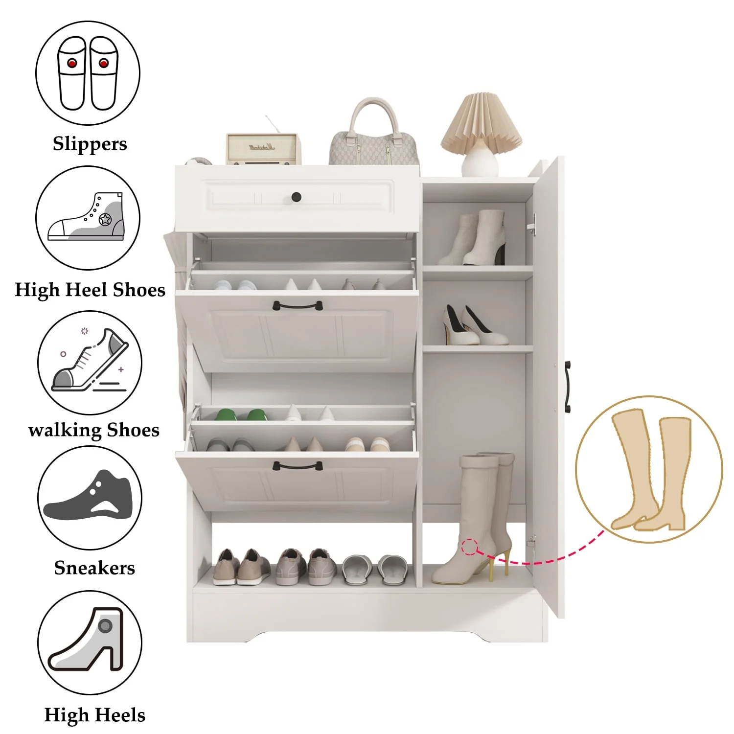 Shoe Cabinet with Door Drawers for 18 Pairs by Kerrogee