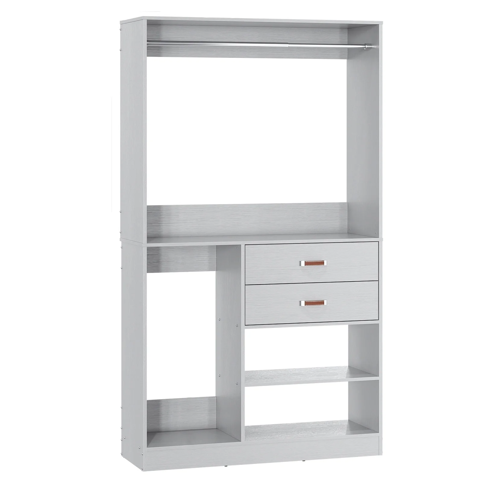 Vryon 40''W Freestanding Closet Organizer with Hanging Rod, Closet System Wardrobe with Wood Drawers