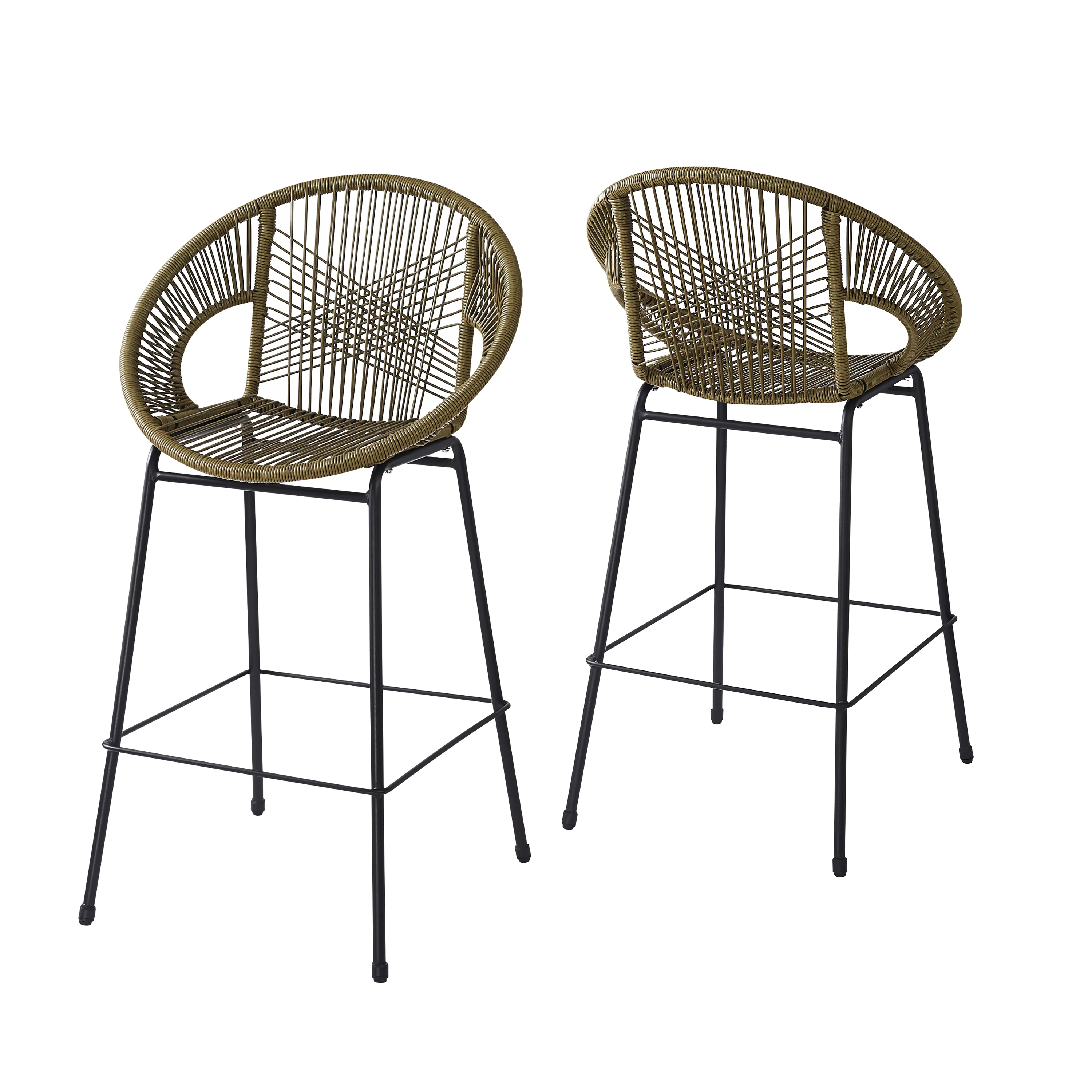 Entwined Outdoor Bar Stool with Ergonomic Design and Footrest, Set of 2
