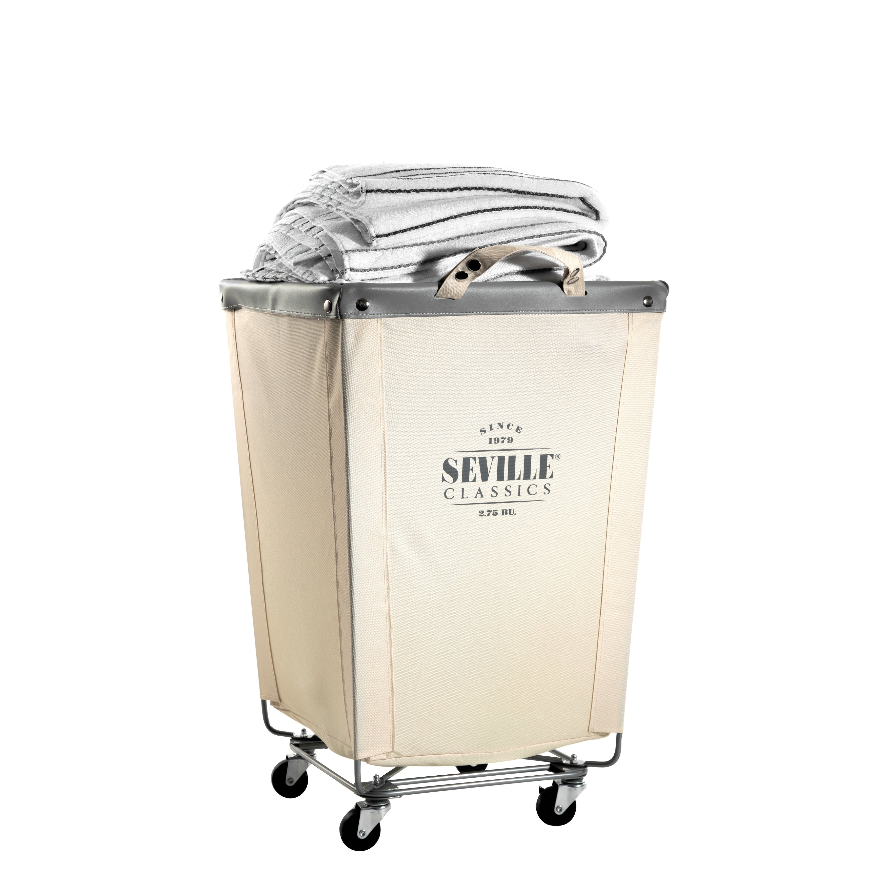 Seville Classics Commercial Heavy-Duty Canvas Laundry Removable Basket Hamper with Wheels, 18.25