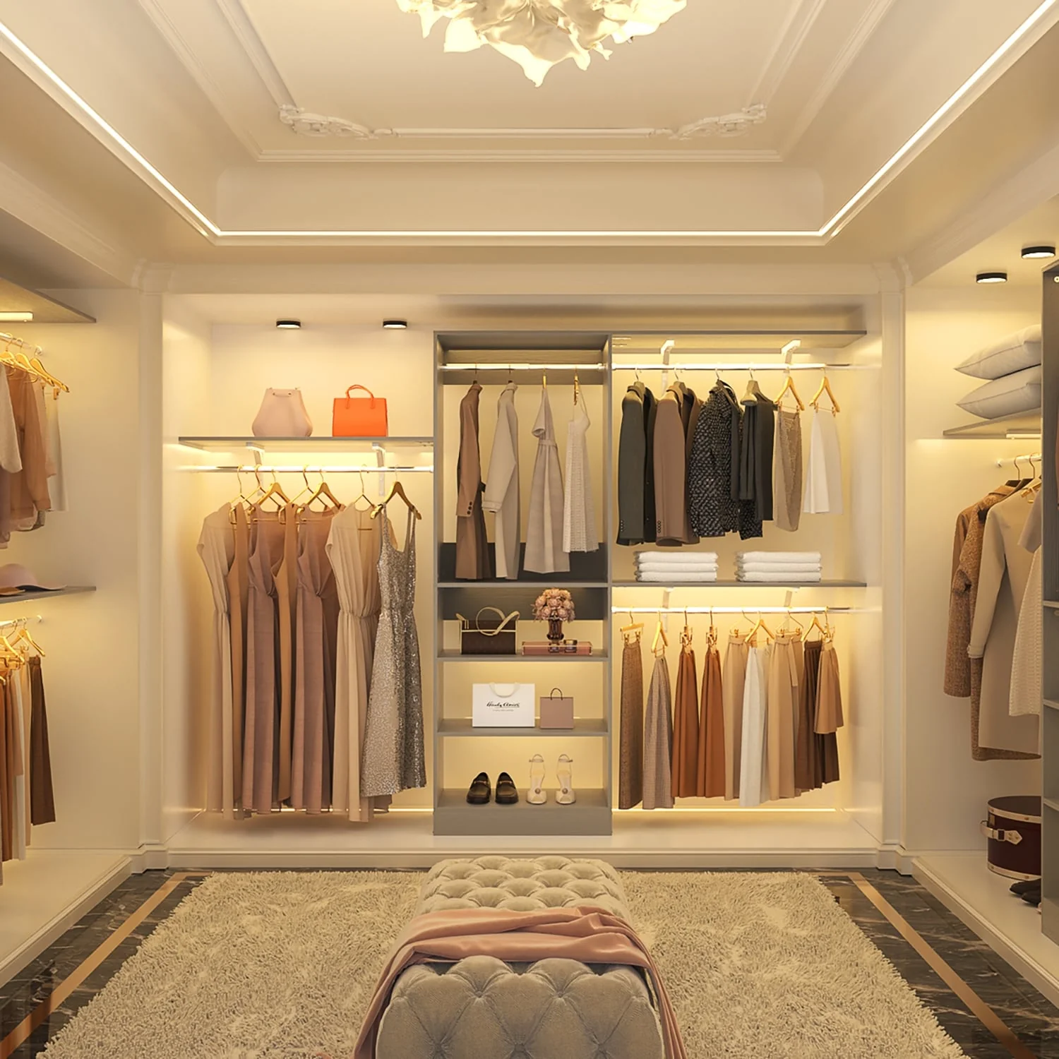 Rackcog 20-96'' W Closet System Starter Kit, Sturdy DIY Closet Organizer with 3 Winged Storage Shelves