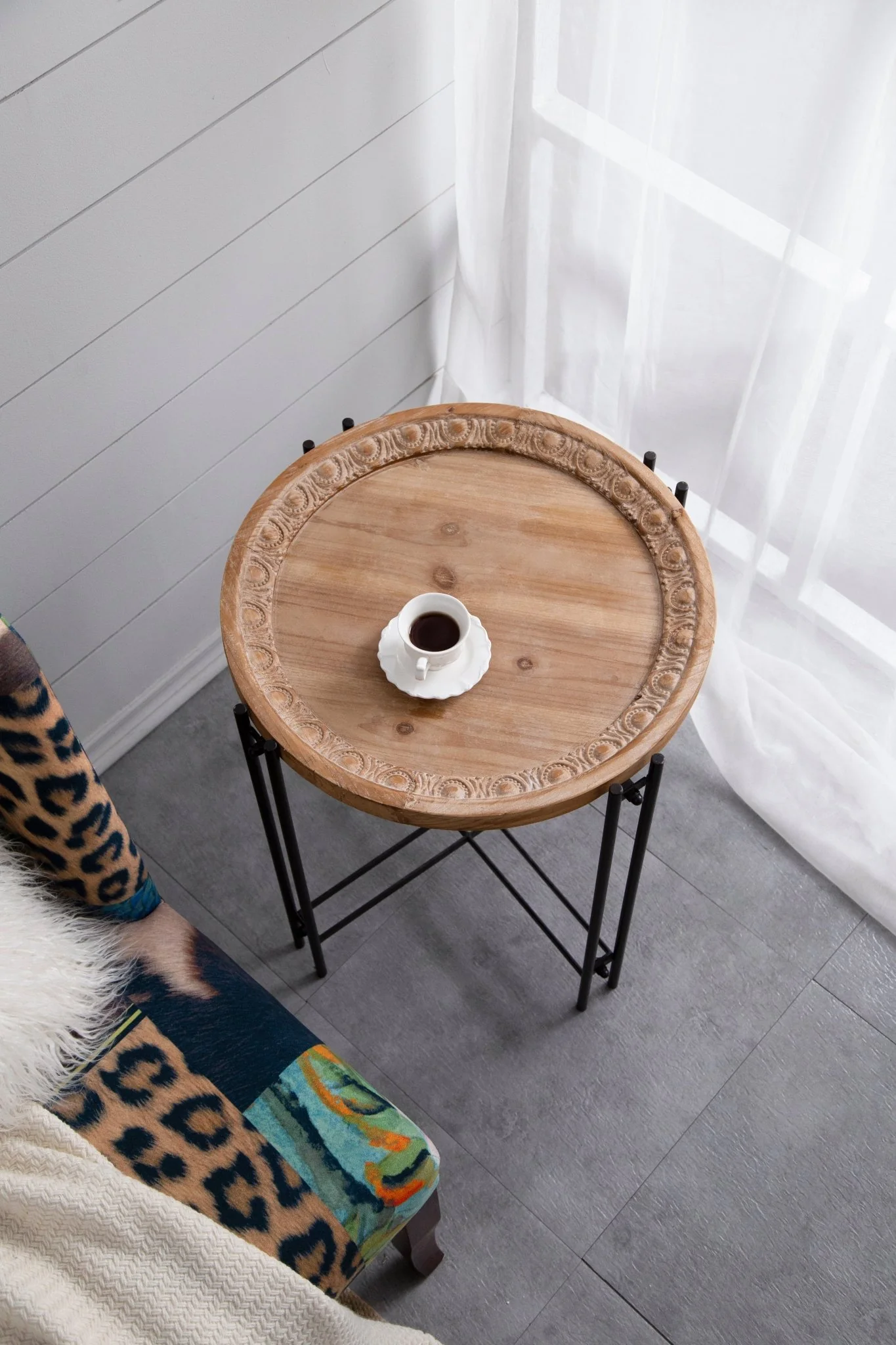 Side Table with Wooden Top and Metal Legs