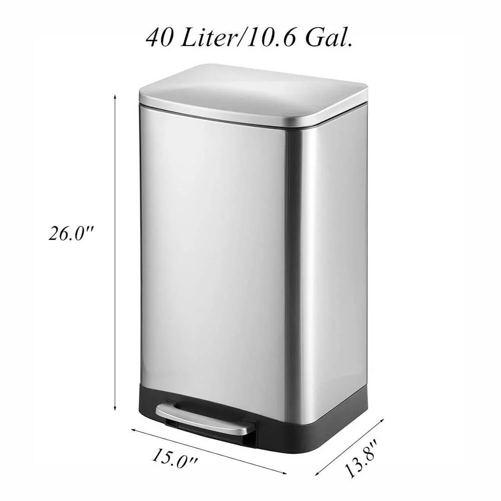 Innovaze 10.6 Gal./40 Liter Stainless Steel Rectangular Step-on Trash Can for Kitchen