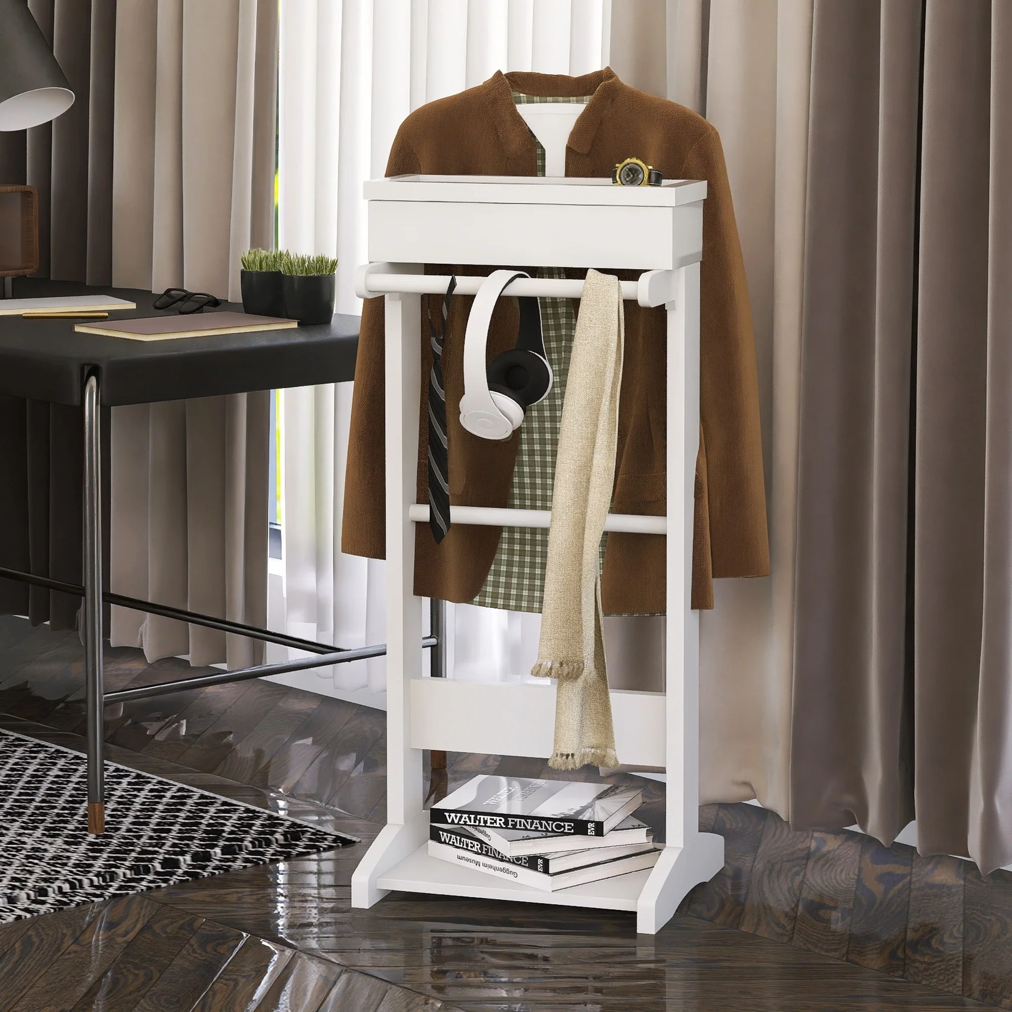 Garment Rack Clothes Valet Stand with Storage Organizer