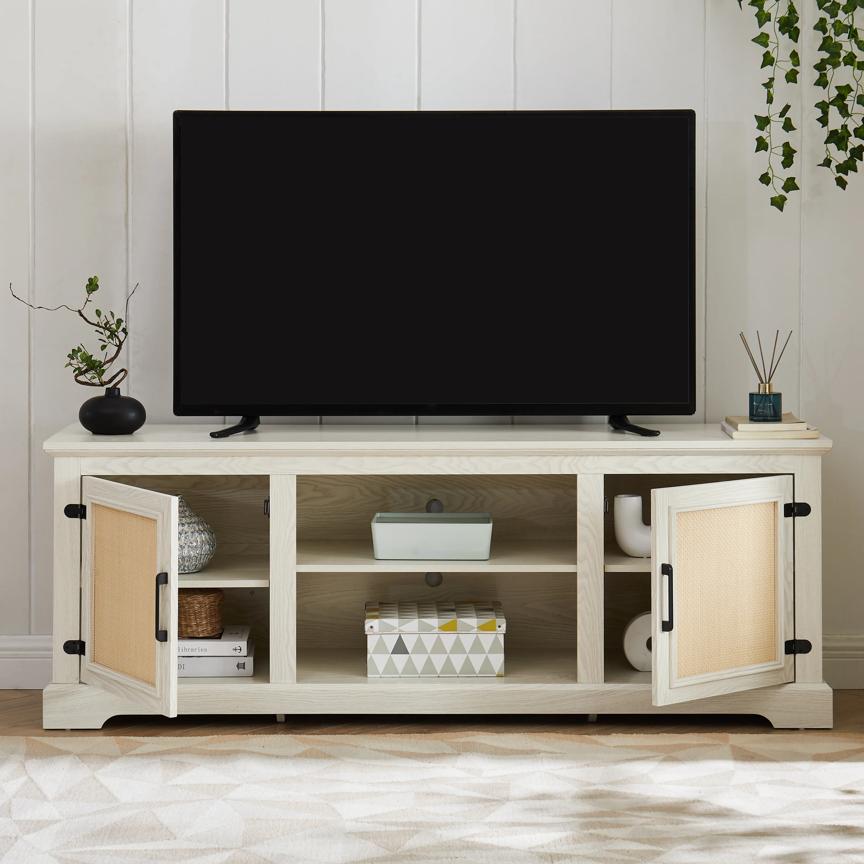 Farmhouse Rattan TV Stand