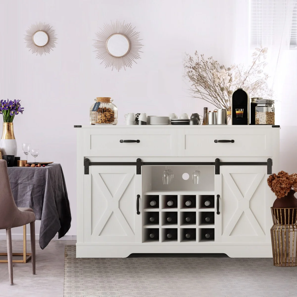Royalcraft 51.96 Inch Bar Cabinet with Wine Rack and Large Storage