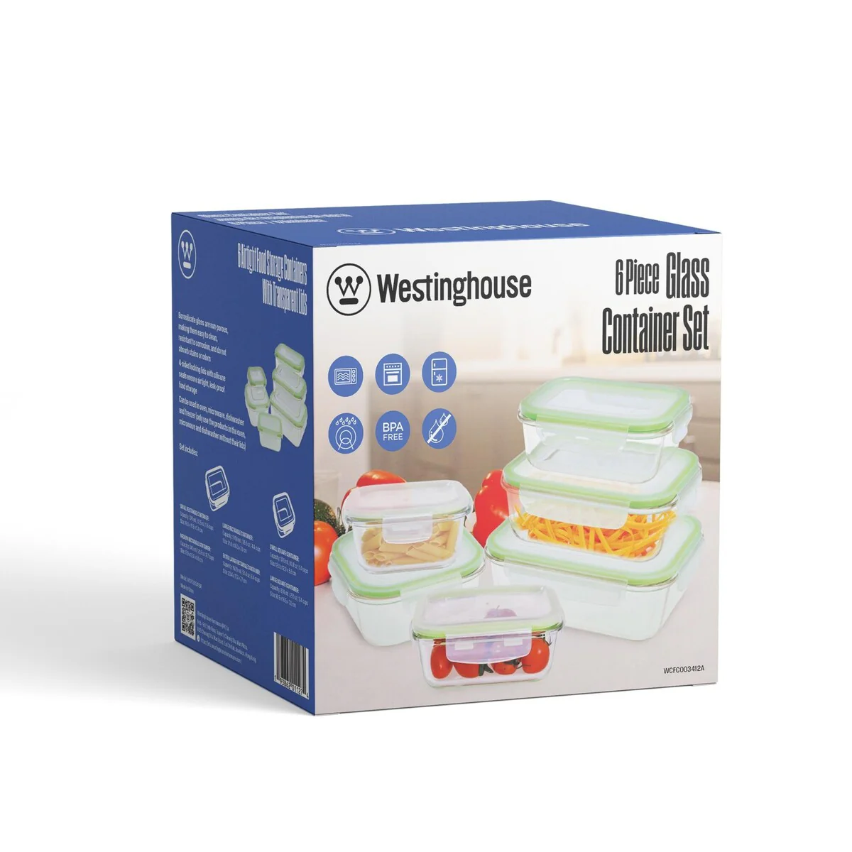 12pcs Glass Food Storage Set - 370ml, 640ml, 1050ml, 1520ml, 320ml & 800ml