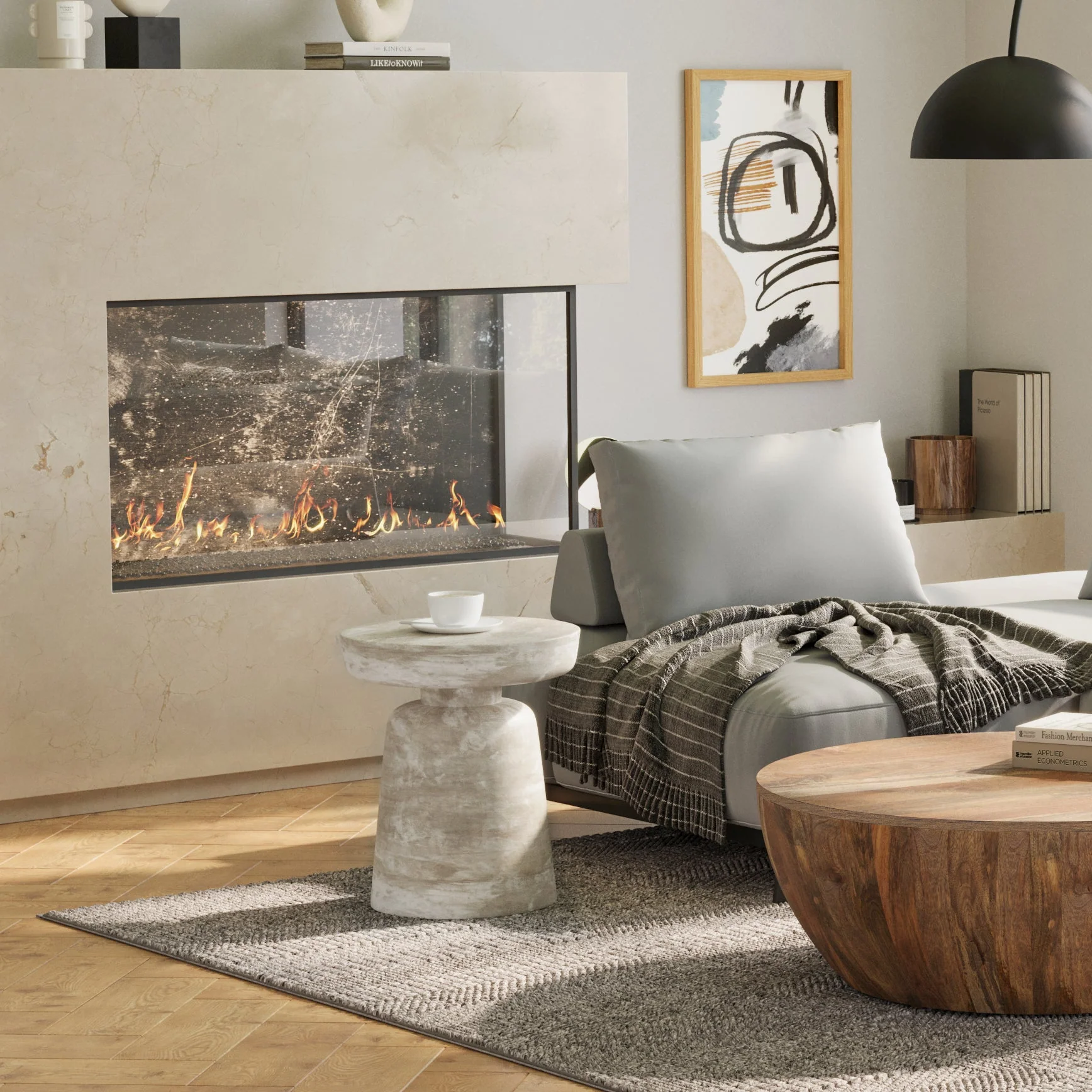 Xylophone Wooden Accent Table with Sculptural Design and Round Top