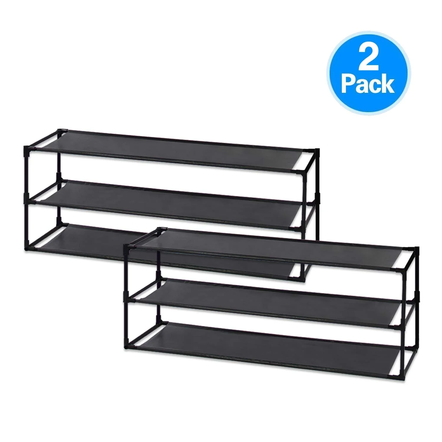 Shoe Rack Detachable Non-Woven Waterproof Fabric Shoe Organizer Tower Black Set of 2