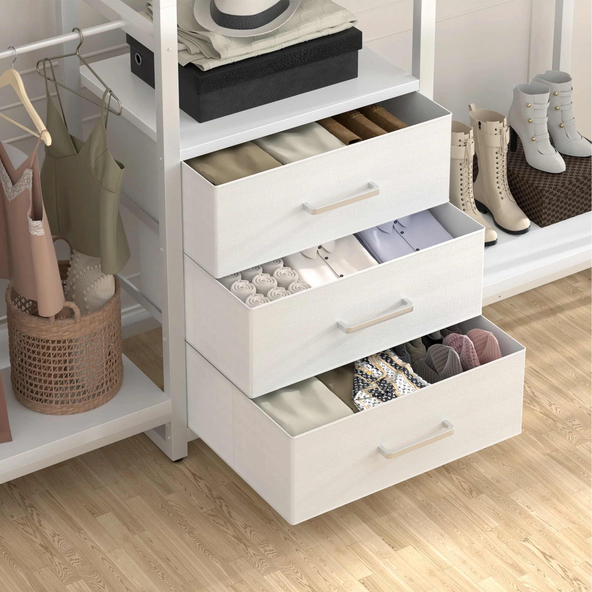 65.6'' Heavy-duty Garment Rack, Freestanding Closet Organizer with Fabric Drawers and 5 hanging Rods