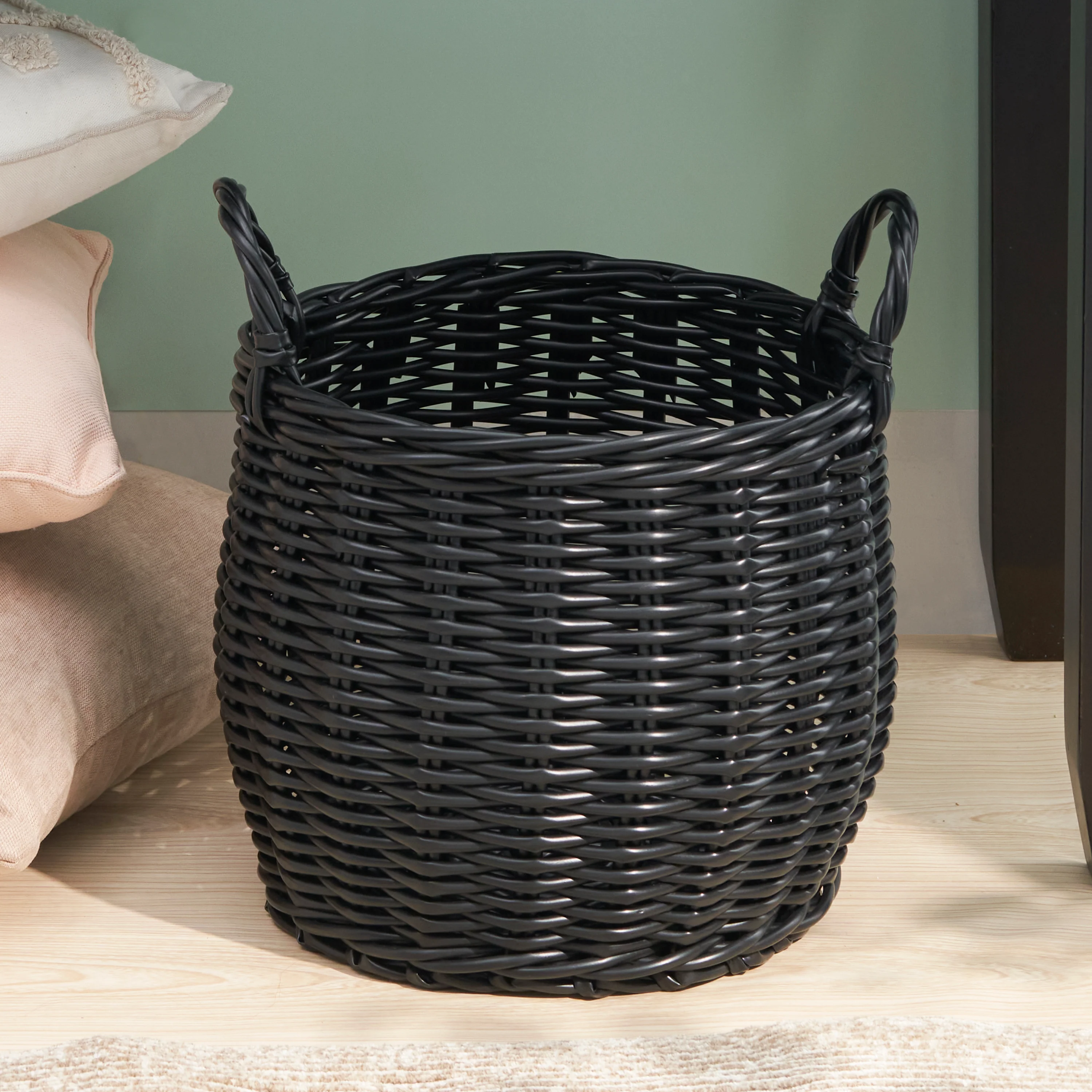 Lucius Round Resin Woven Wicker Basket