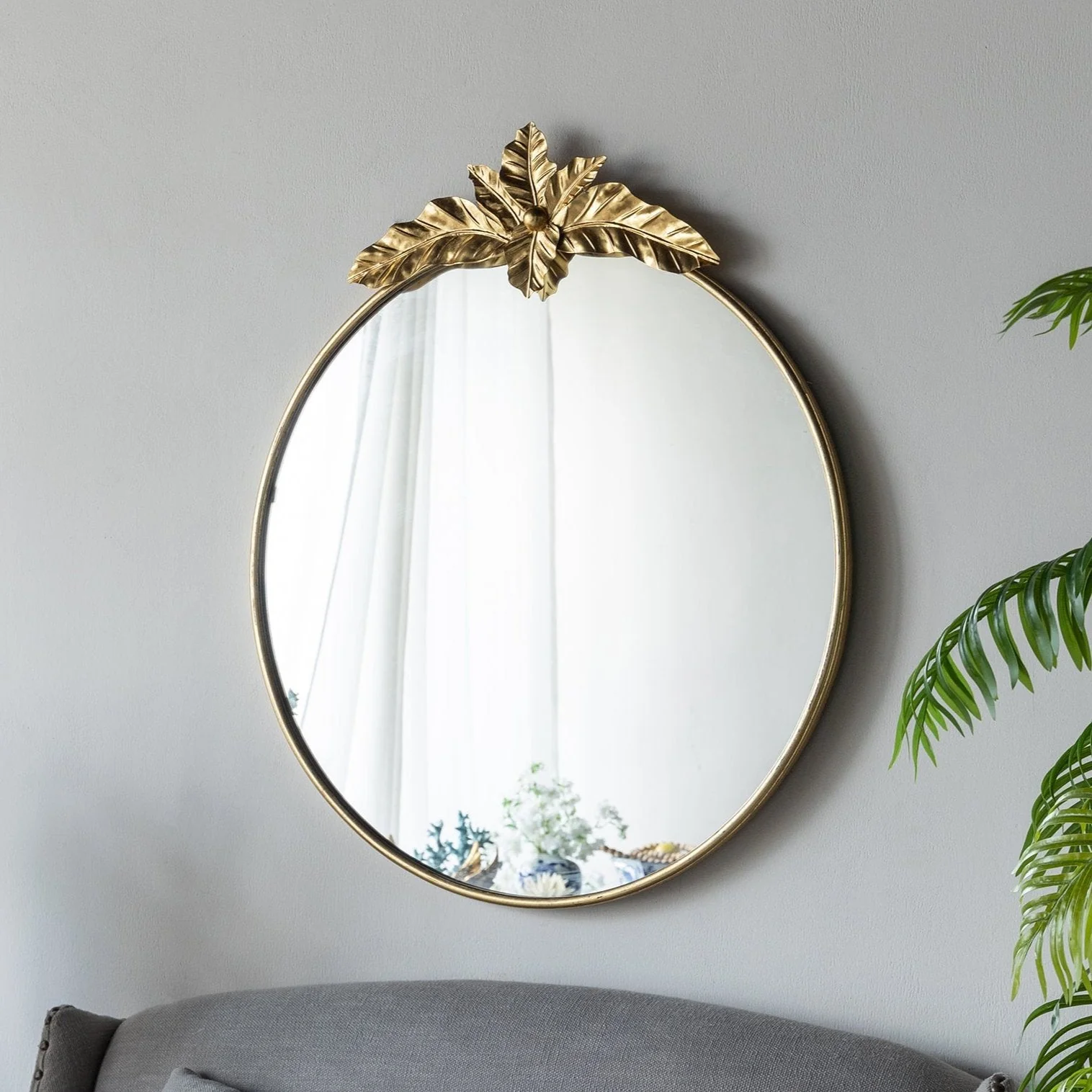 Large Round Wall Mirror with Gold Metal Frame