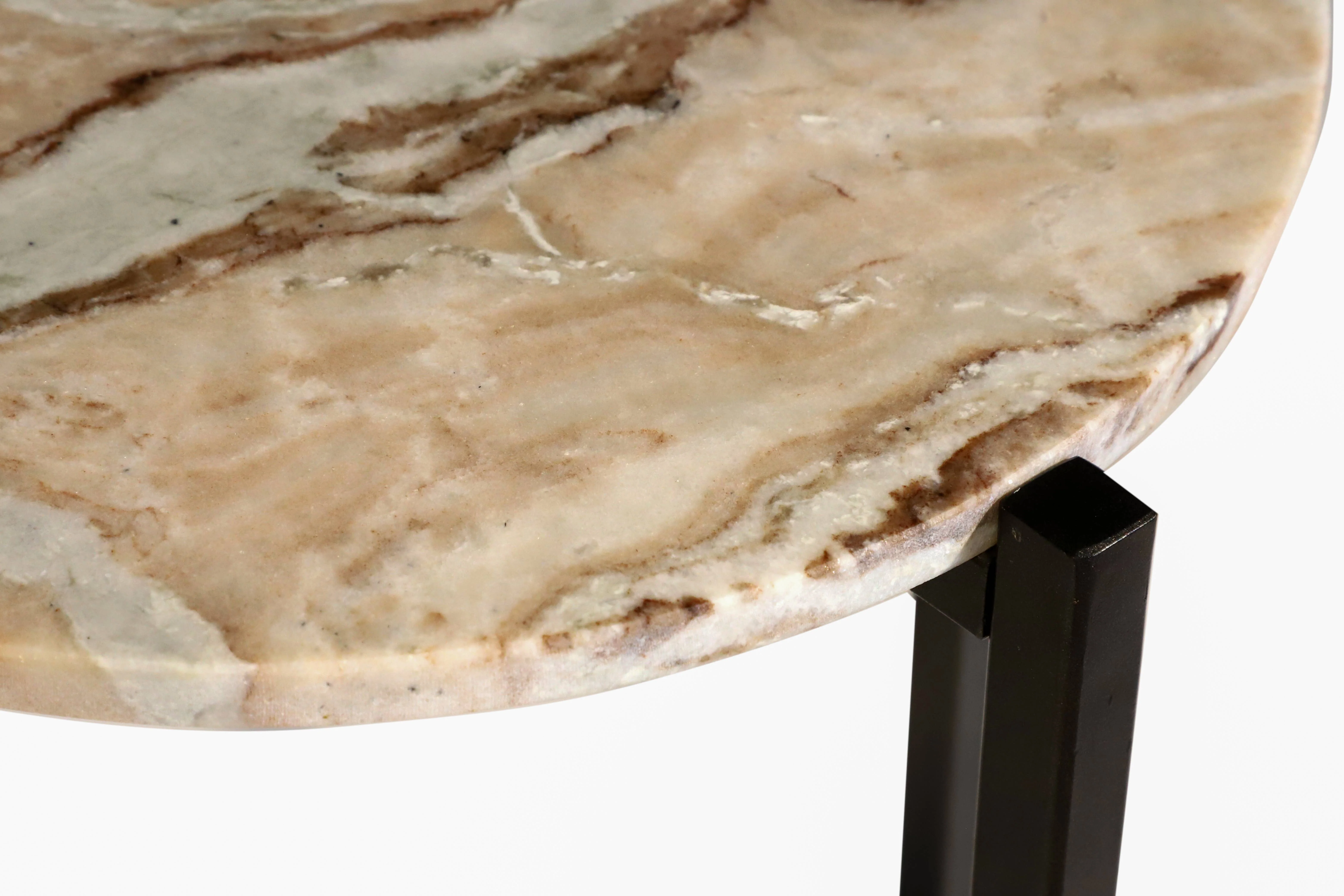 Marble Side Table For Living Room With Black Metal Frame