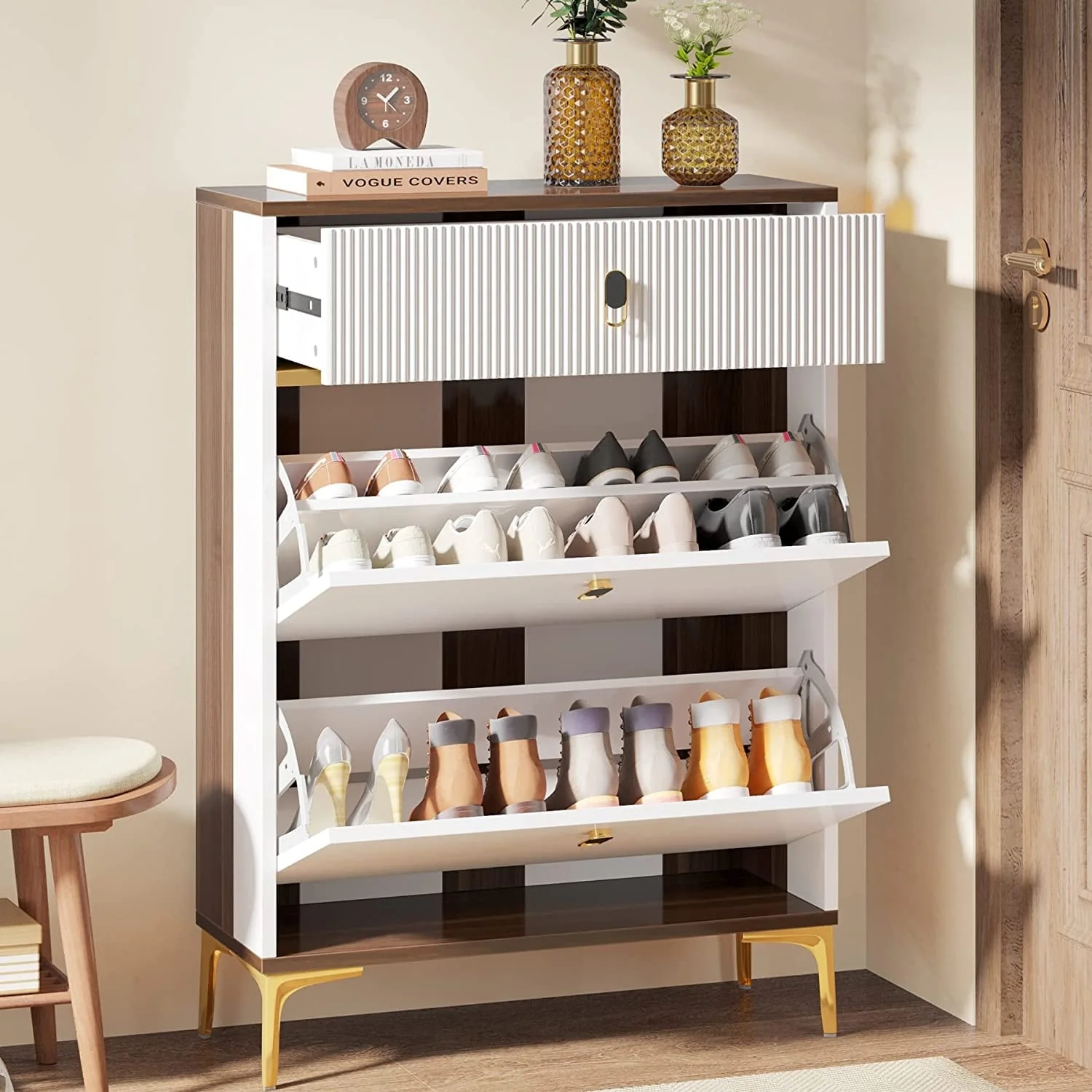 Shoe Storage Cabinet Entryway with 2 Flip Drawers