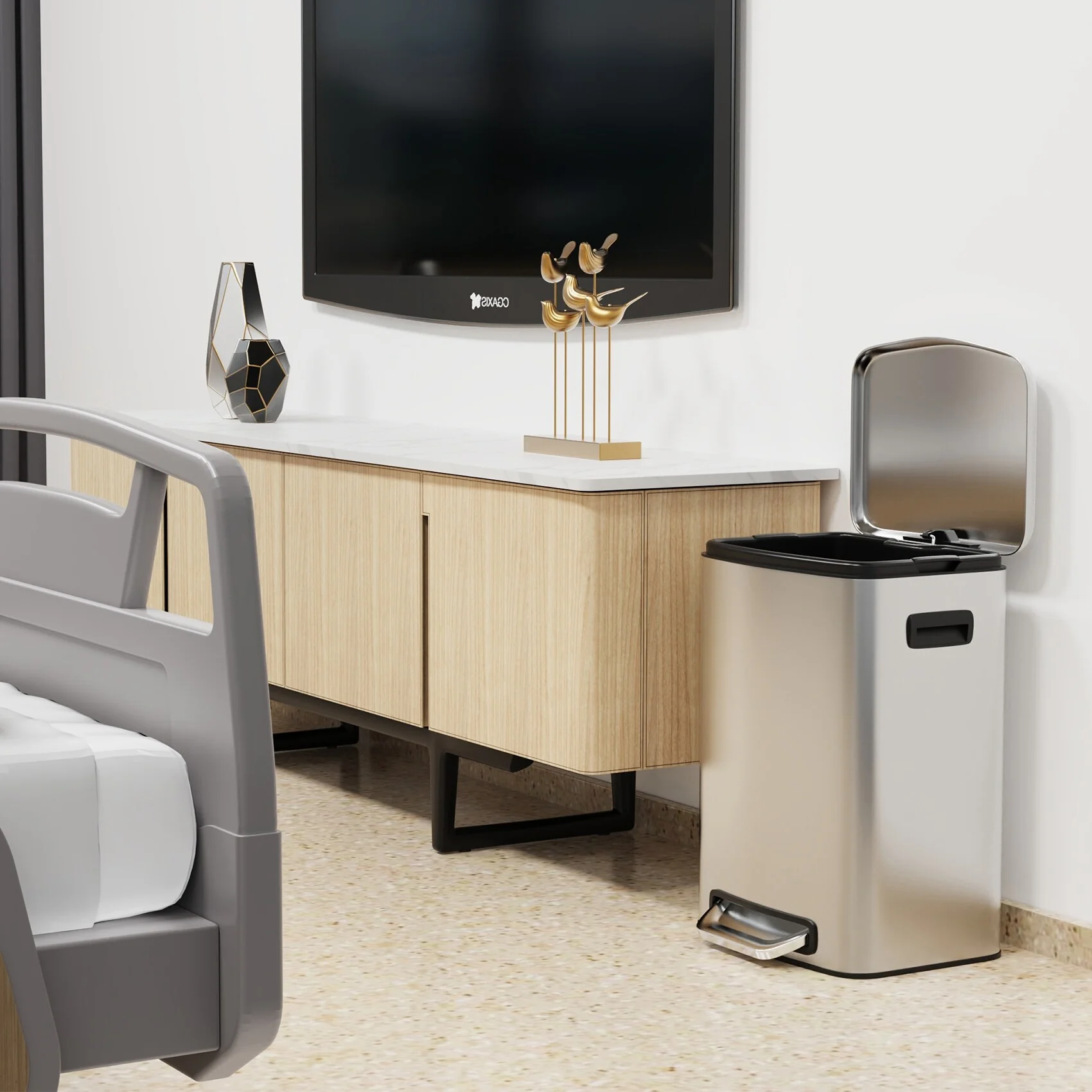 Stainless Steel 13-Gallon Kitchen Trash Can with Foot Pedal and Soft Close Lid