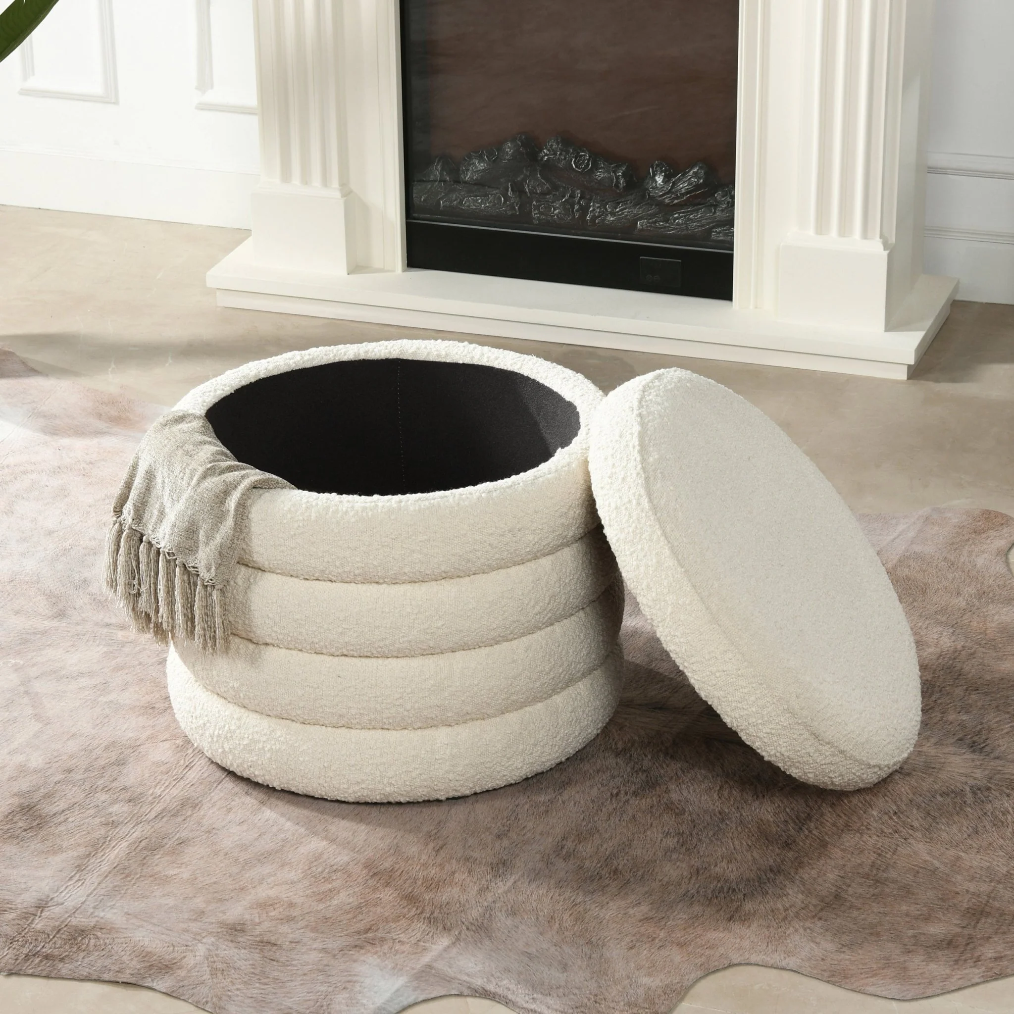 Capstone Oversized Round Ottoman with Hidden Storage Compartment