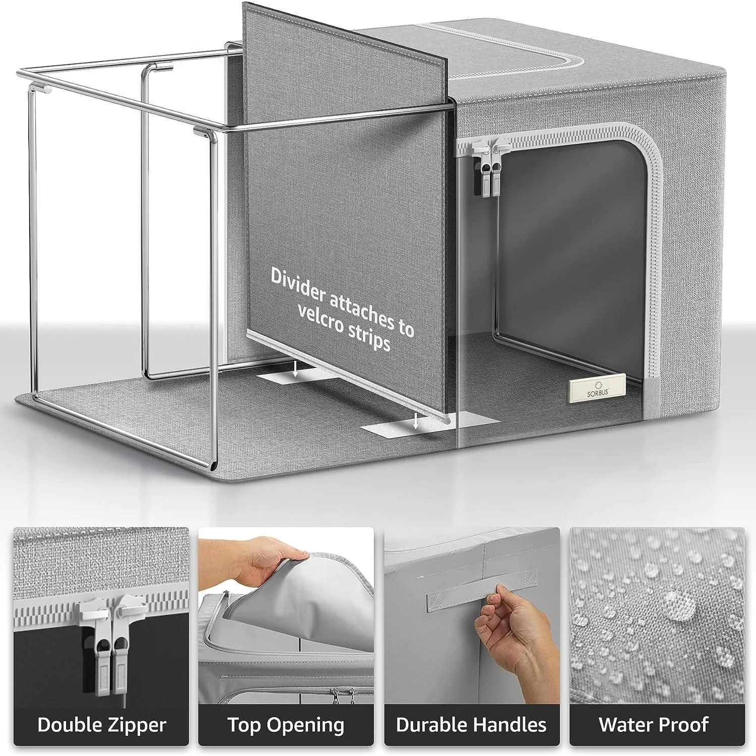 Foldable Storage Bag Breathable Bamboo Fabric Dustproof Organizer Box Charcoal - (2 Section - Beige) - N/A