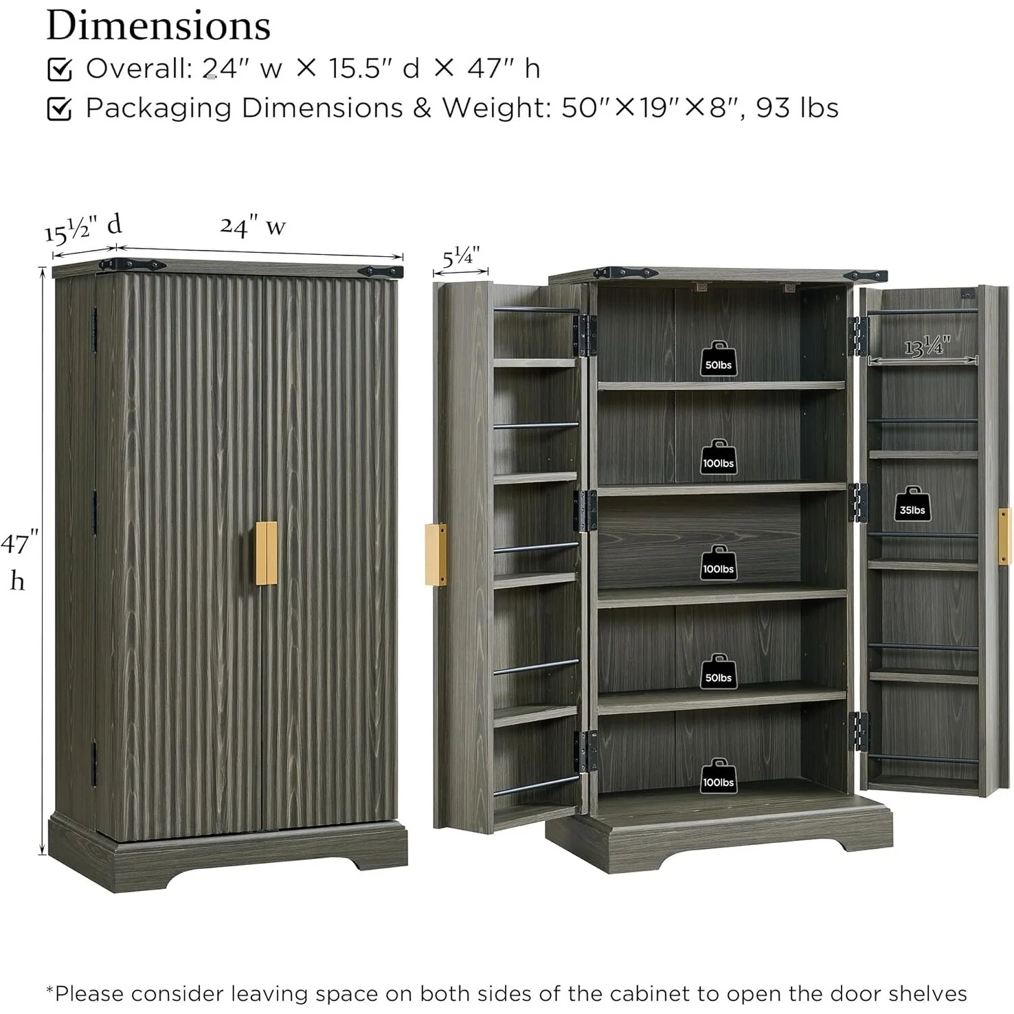 Modern Fluted Pantry Cabinet, Storage Cabinet, Wood Cupboard Organizer