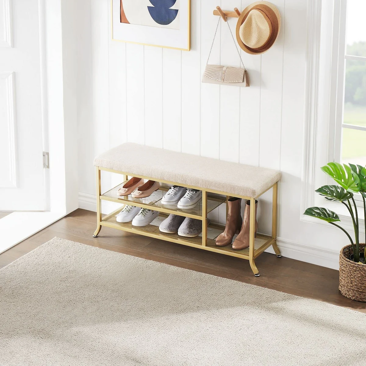 Shoe Bench, 2-Tier Rack for Entryway