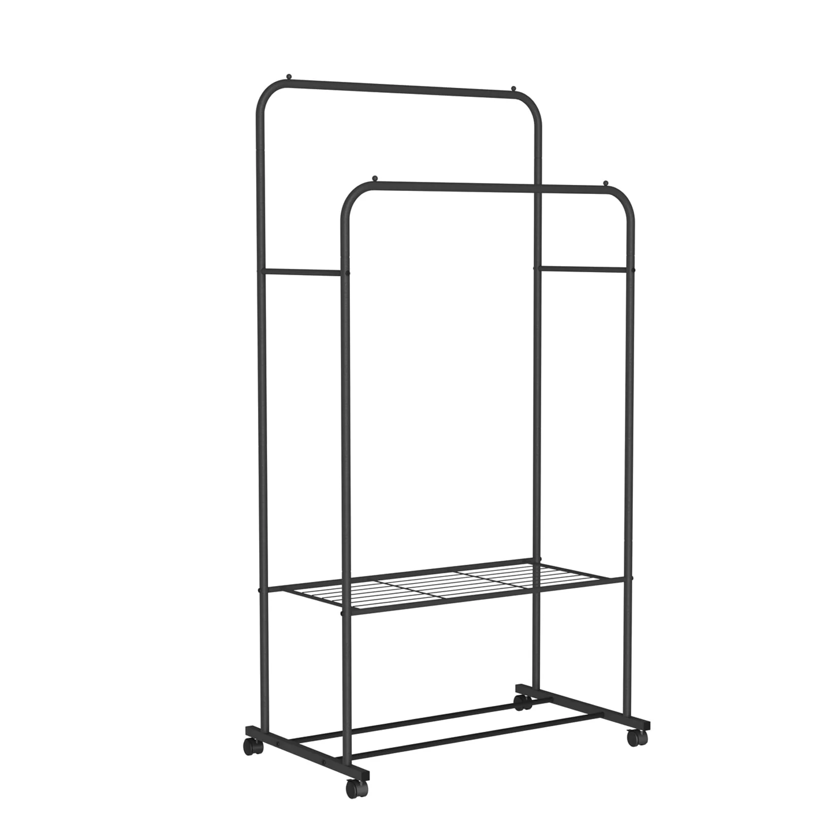 Metal Double Rail Clothes Stand on Wheels