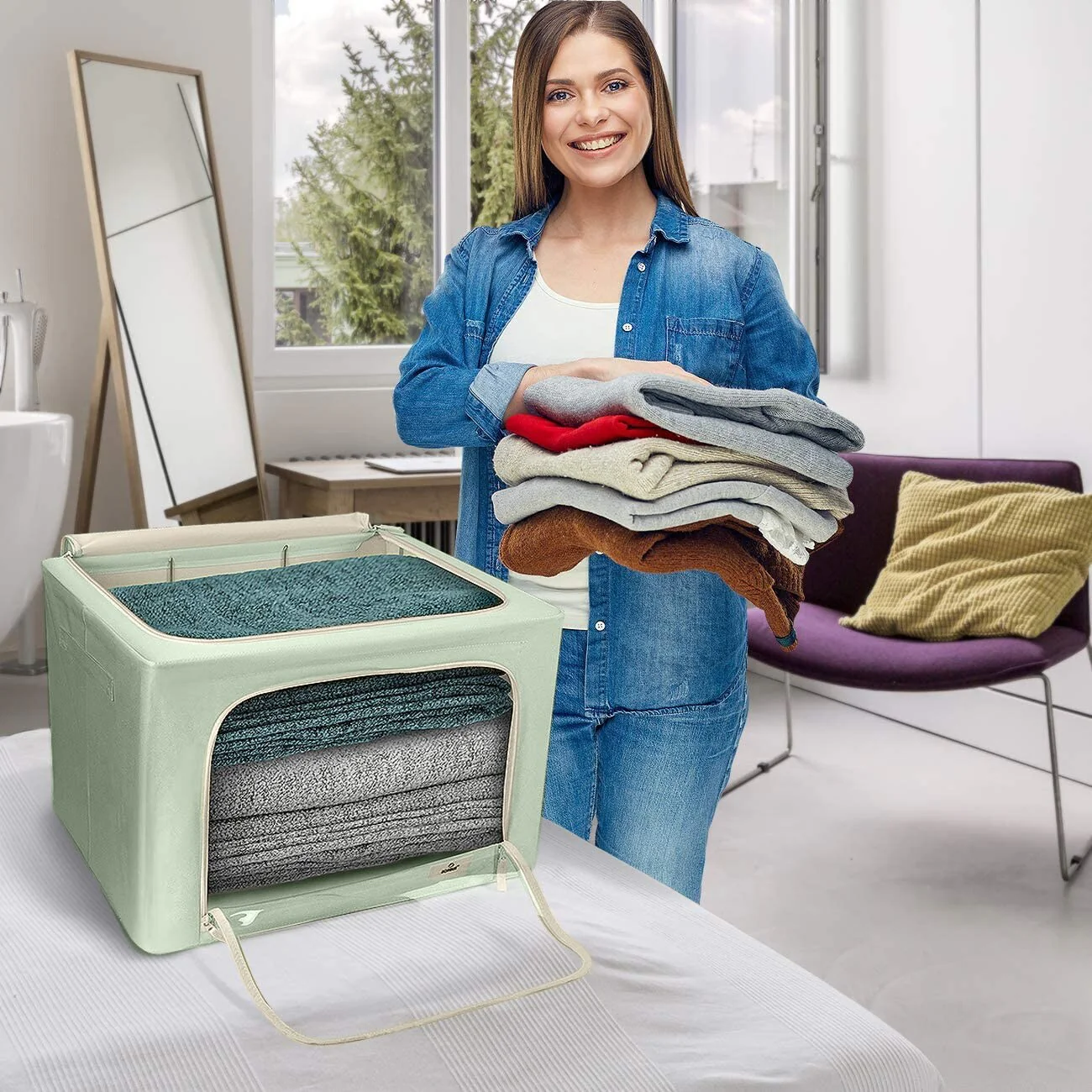 Foldable Storage Box Organizer - Blue Large