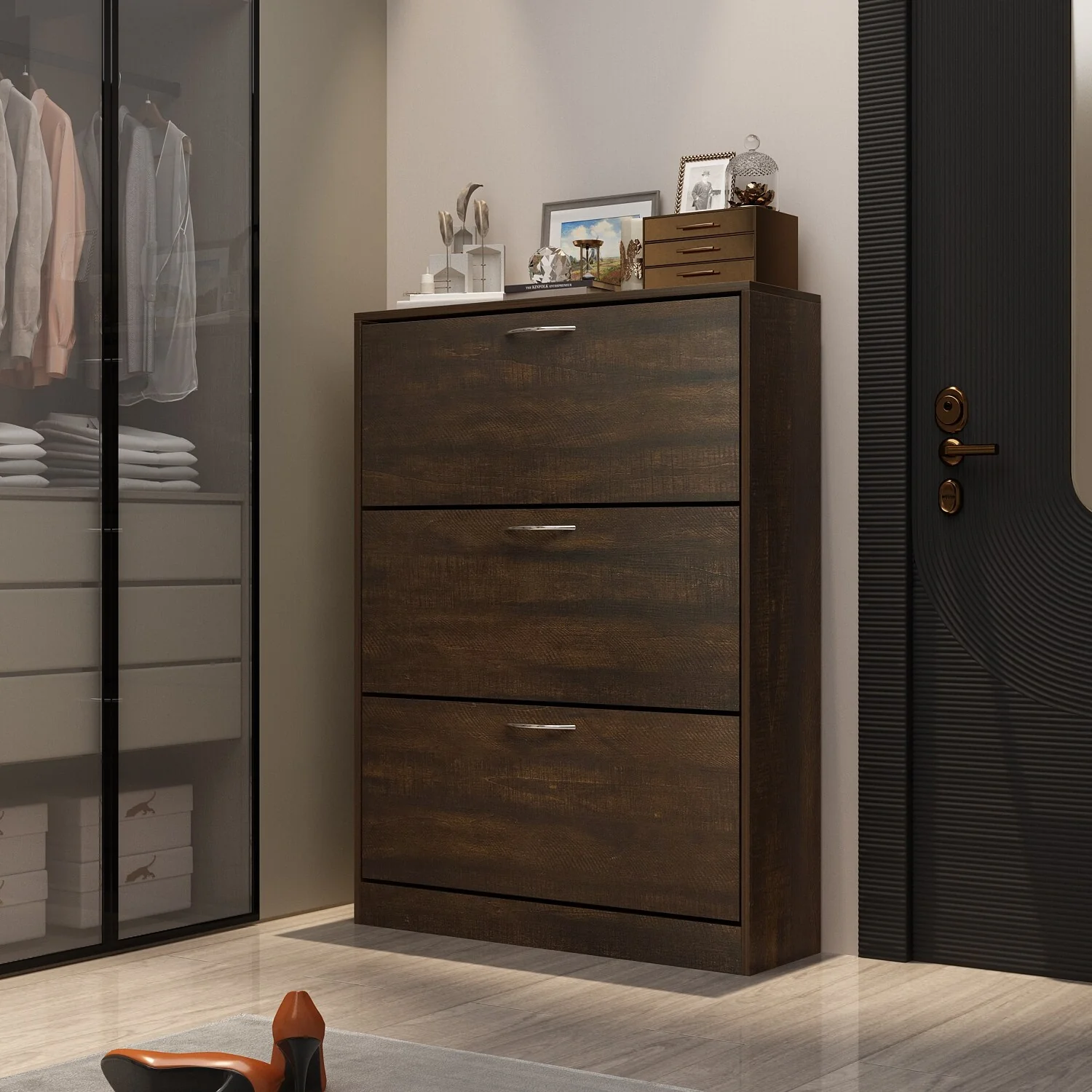 Shoe Cabinet Shoe Rack Storage Organizer with 3 Flip Drawers Entryway