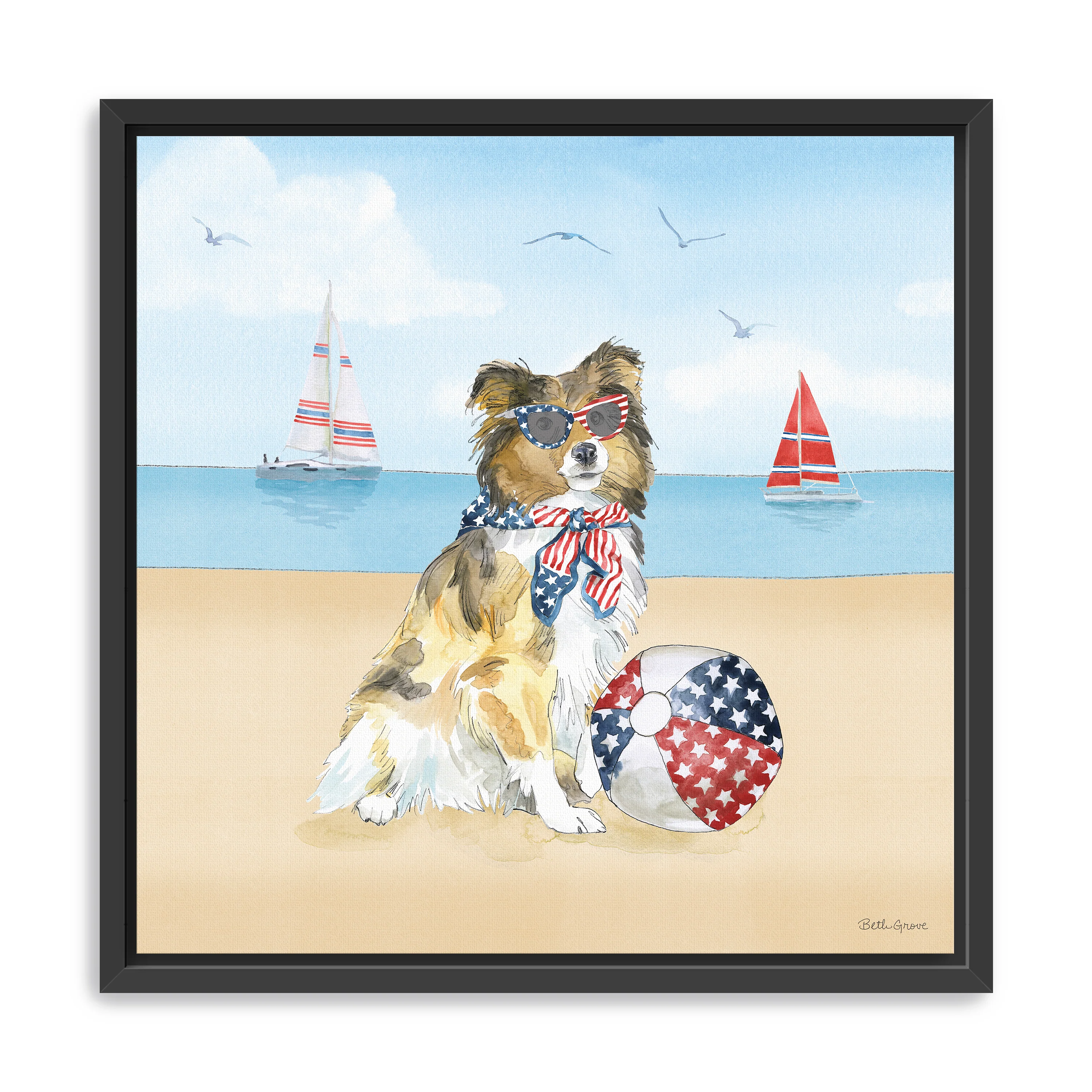 Summer Paws Patriotic V Canvas Giclee