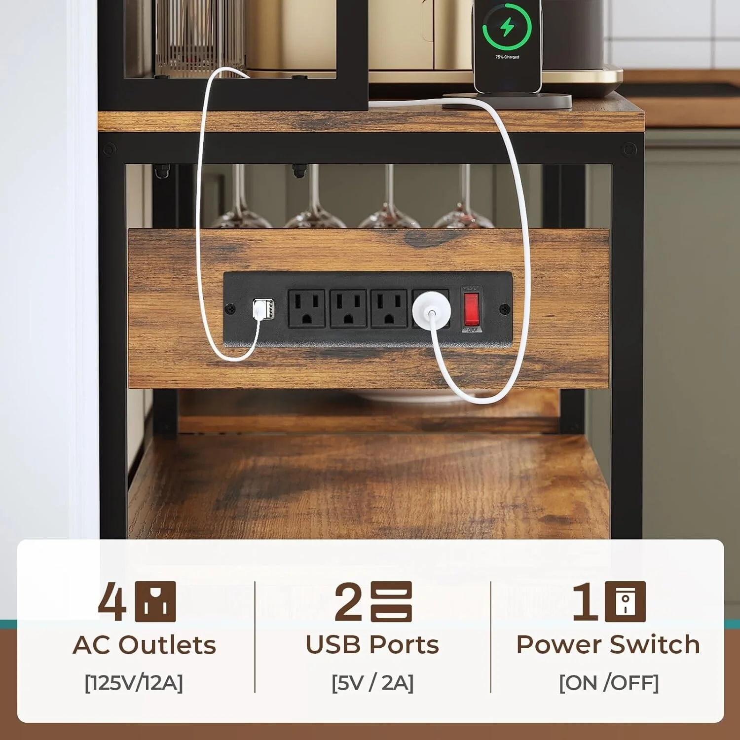 Bakers Rack for Kitchen with Storage Coffee Bar Cabinet