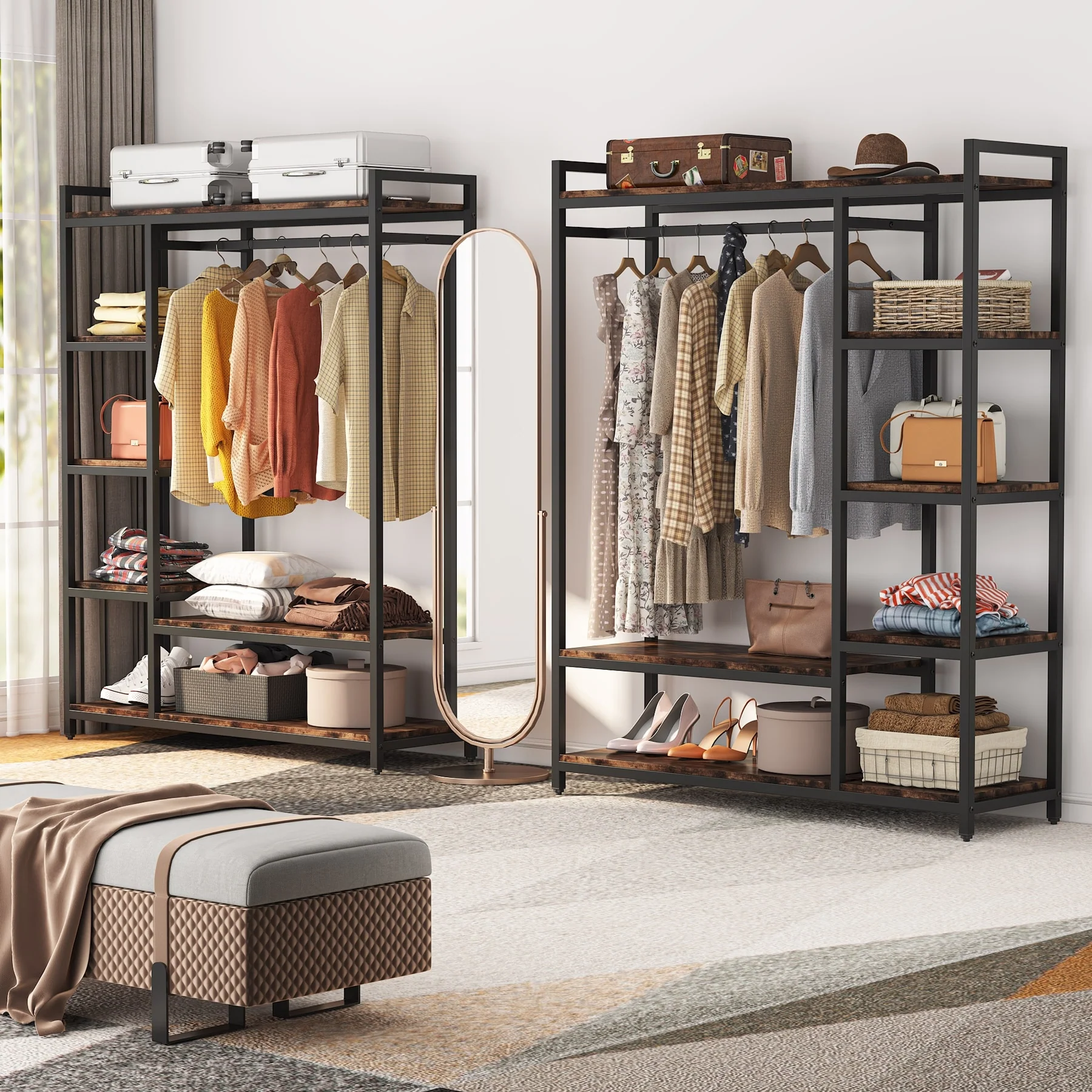 79 inche tall Freestanding Clothes Closet, Garment Rack with Shelves and Hanging rod clothing closet