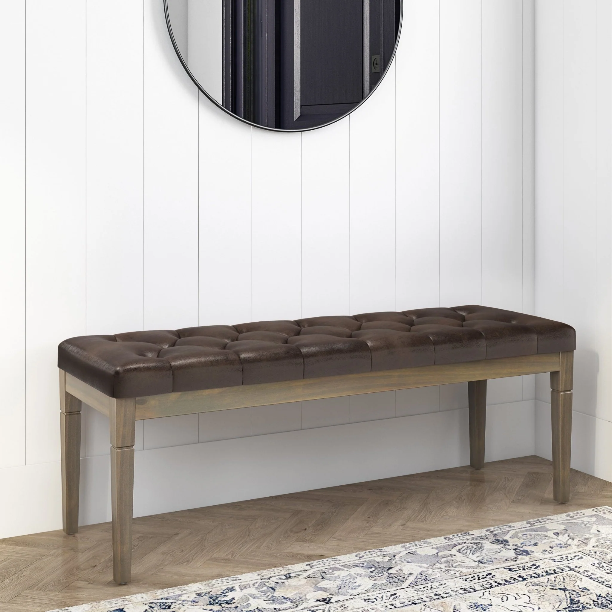 Hushed Upholstered Tufted Ottoman Bench with Carved Legs