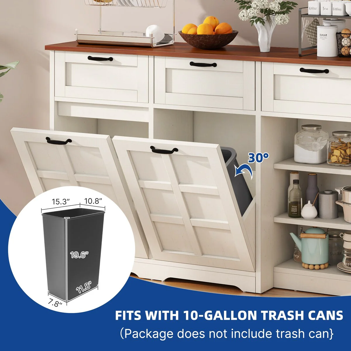 Kitchen Island With Double Tilt Out Trash Can Cabinet
