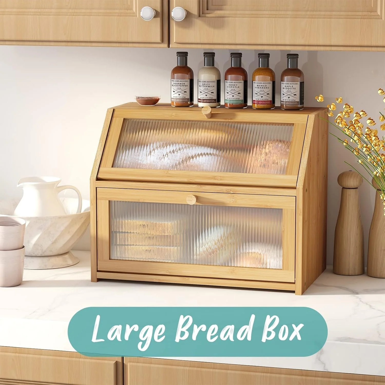 Bamboo Wood Large Capacity Bread Box Storage Bin