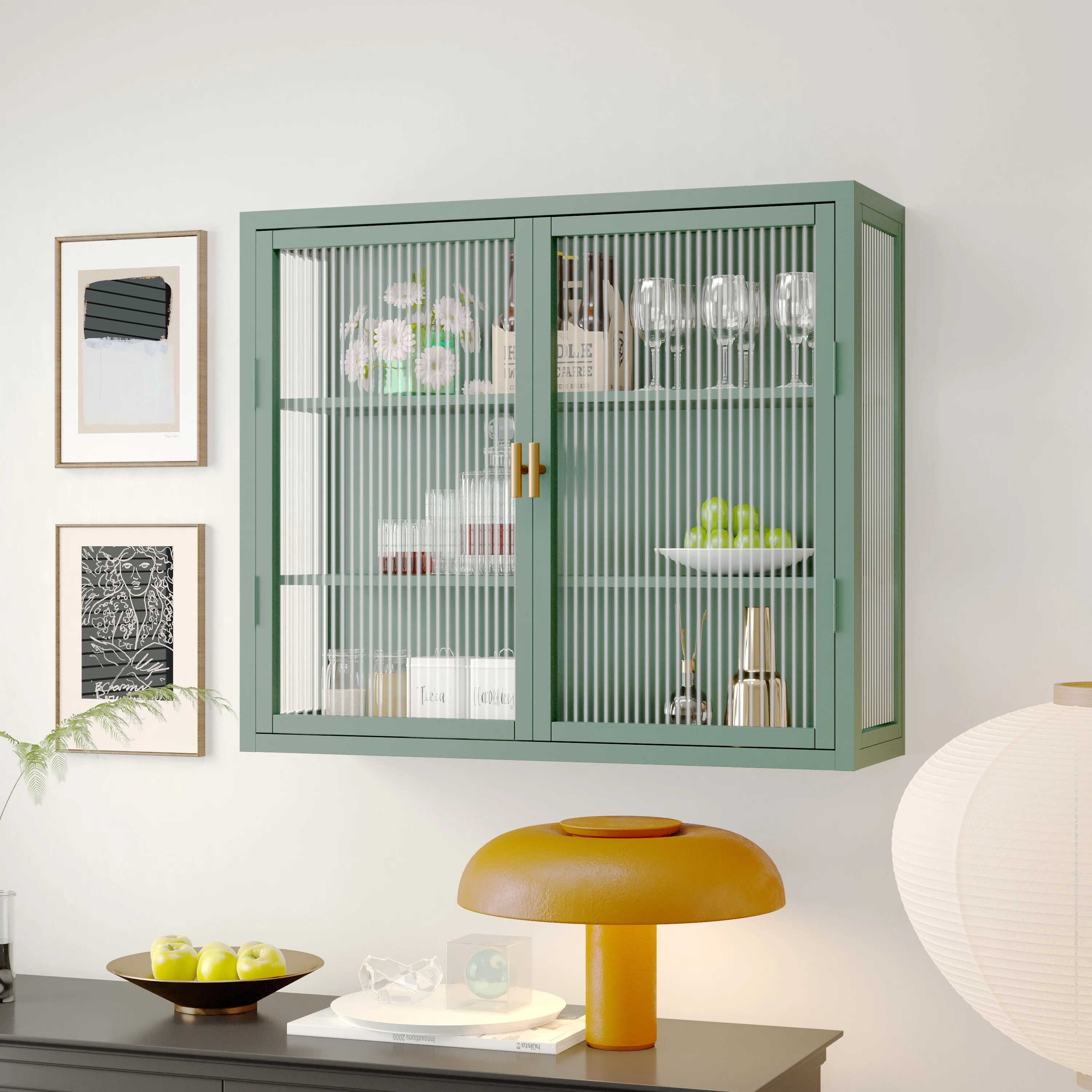 Retro Style Glass Door Wall Cabinet